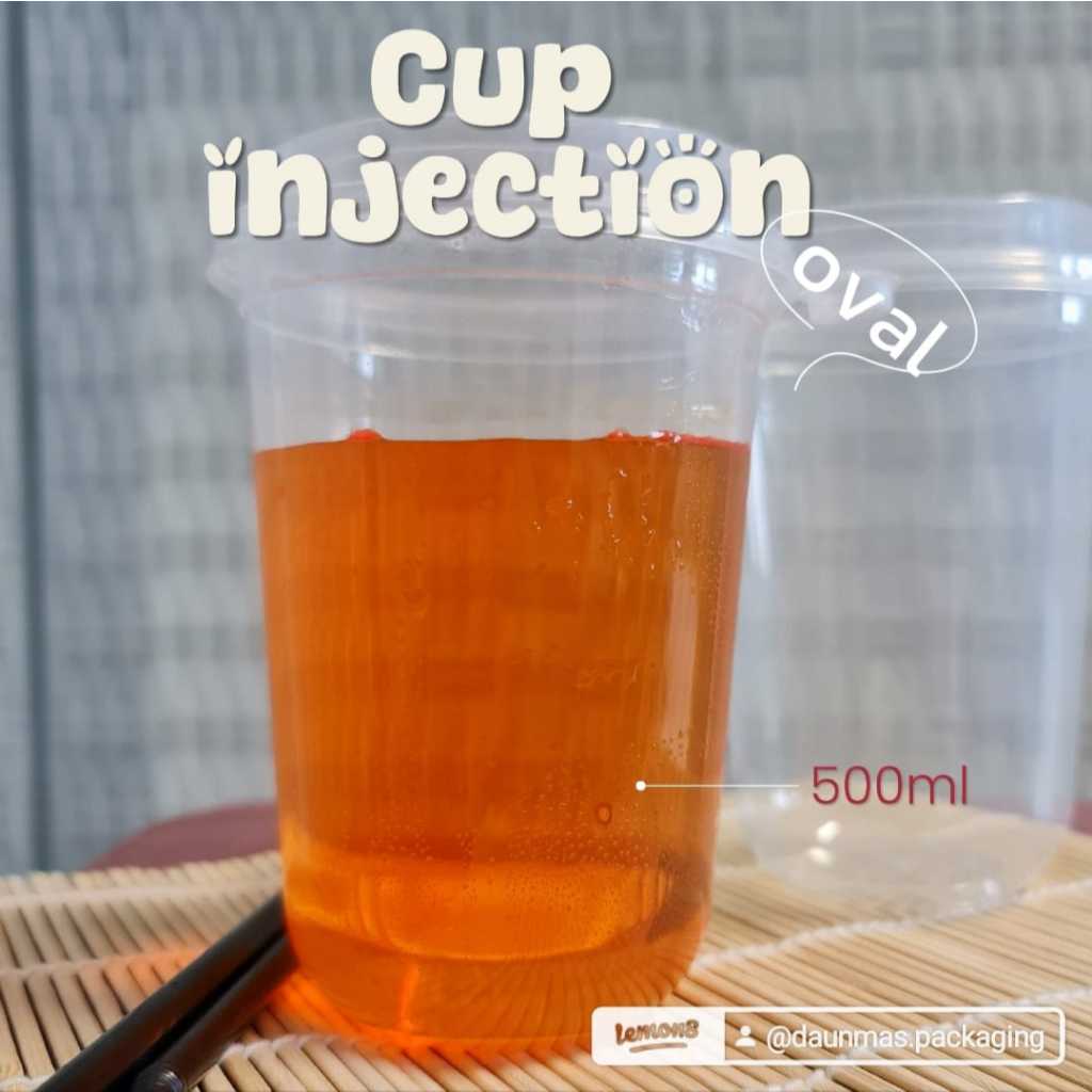 Cup Injection 500ml OVAL Bening Cup Gelas Plastik Victory = Tutup [25pcs]