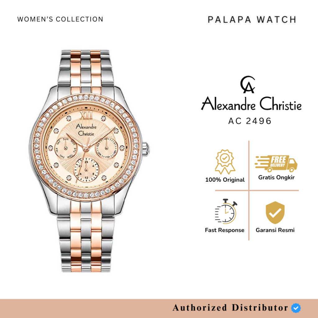 Jam Tangan Wanita Alexandre Christie AC 2496 / ac2496 / 2496 Silver Combi Original