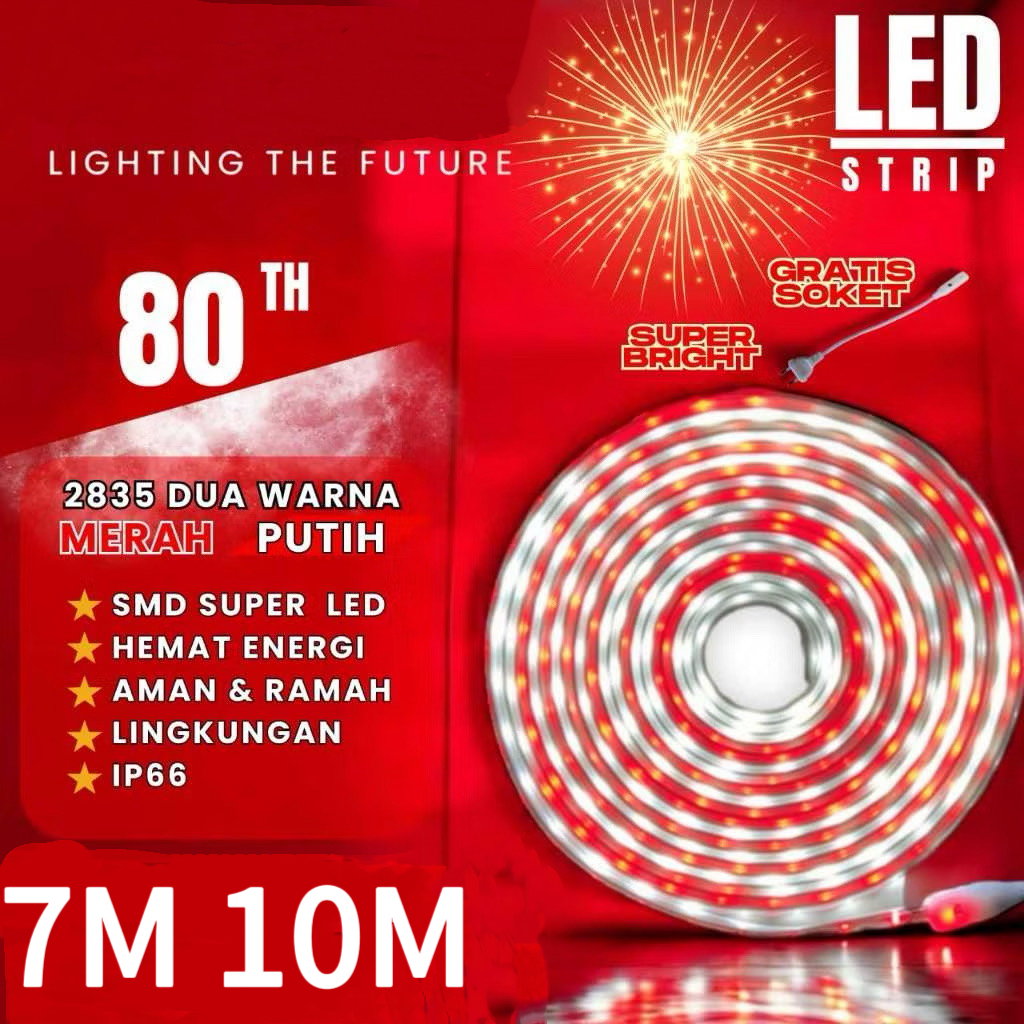 LAMPU LED STRIP SELANG WARNA WARNI  3528 2835 220V + ADAPTOR 7M 8M 9M 10M METER 5050 OUTDOOR RGB