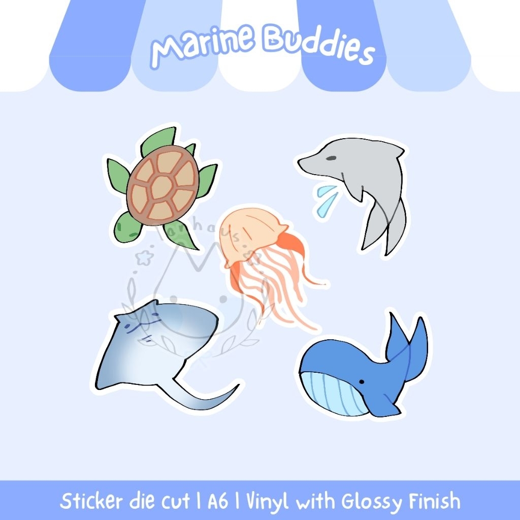 

LANHAUS - Marine buddies stickers | Deco stiker vinyl die cut hewan laut waterproof