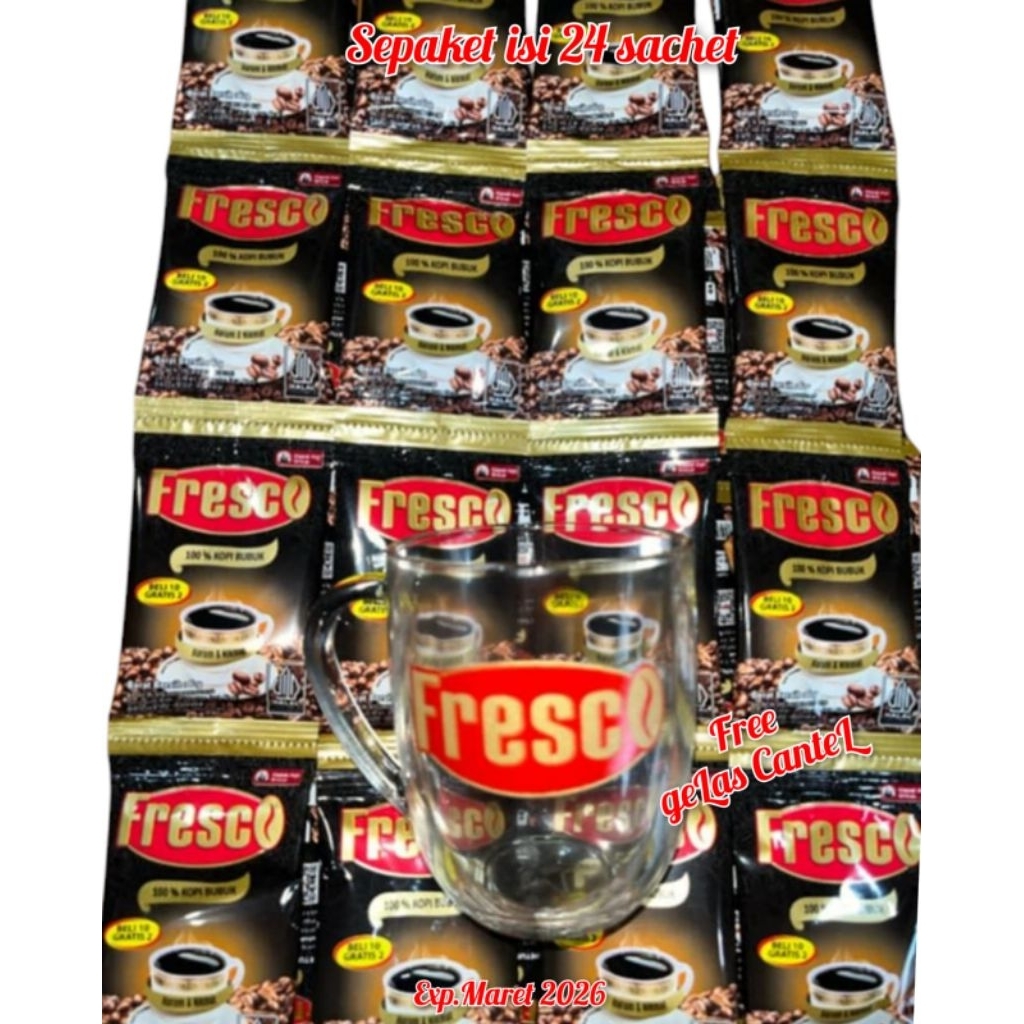 

FRESCO KOPI BUBUK SEPAKET ISI 24 SACHET FREE GELAS CANTEL
