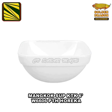 Golden Dragon Mangkok Sup kotak 6 Inch / Mangkuk Melamin Horeka / Mangkuk Melamin Kotak Putih W6606