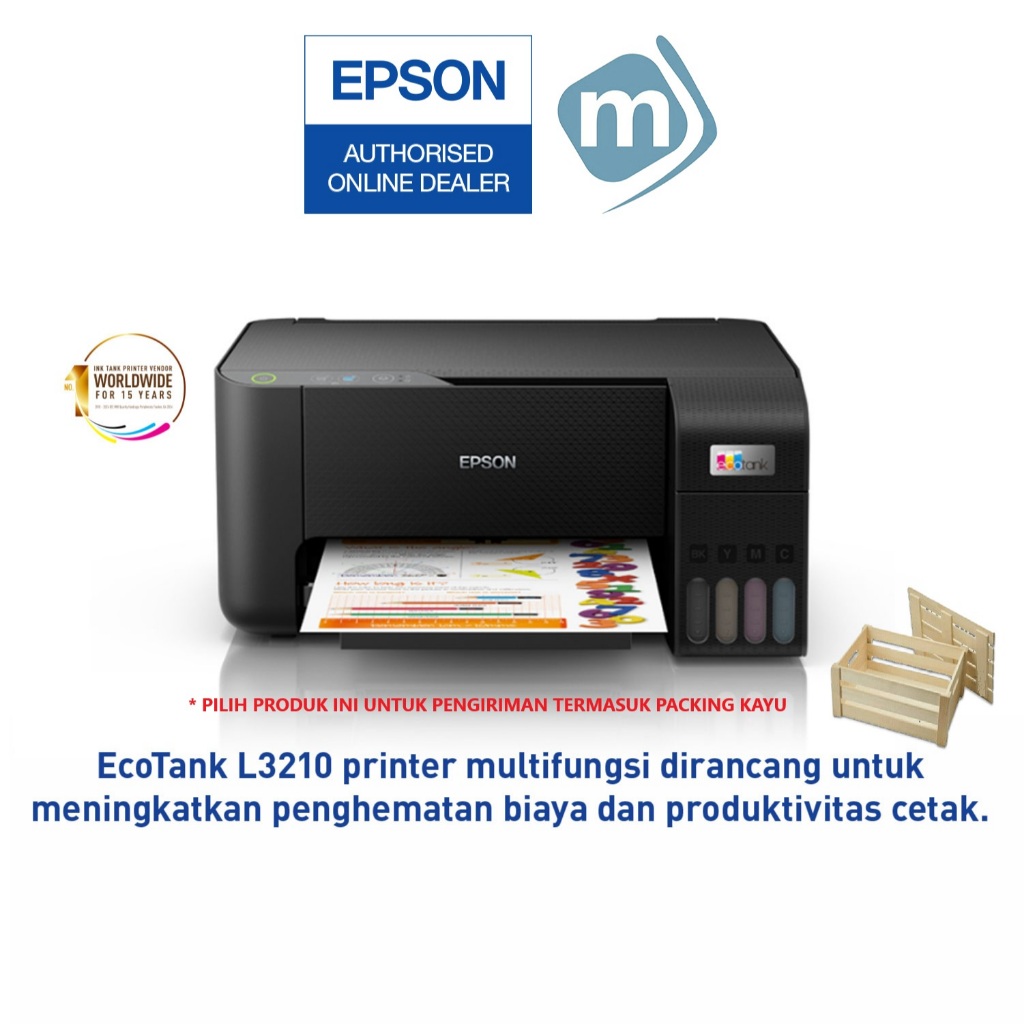 Printer Epson L3210 / L3211 (All in One Print Scan Copy) Ink Tank + Packing Kayu