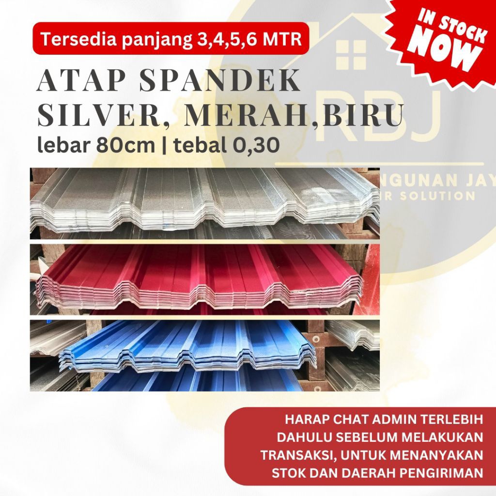 ATAP/GENTENG/SENG SPANDEK WARNA MAROON BIRU DAN SILVER 0,30mm PANJANG 3-4-5-6 METER