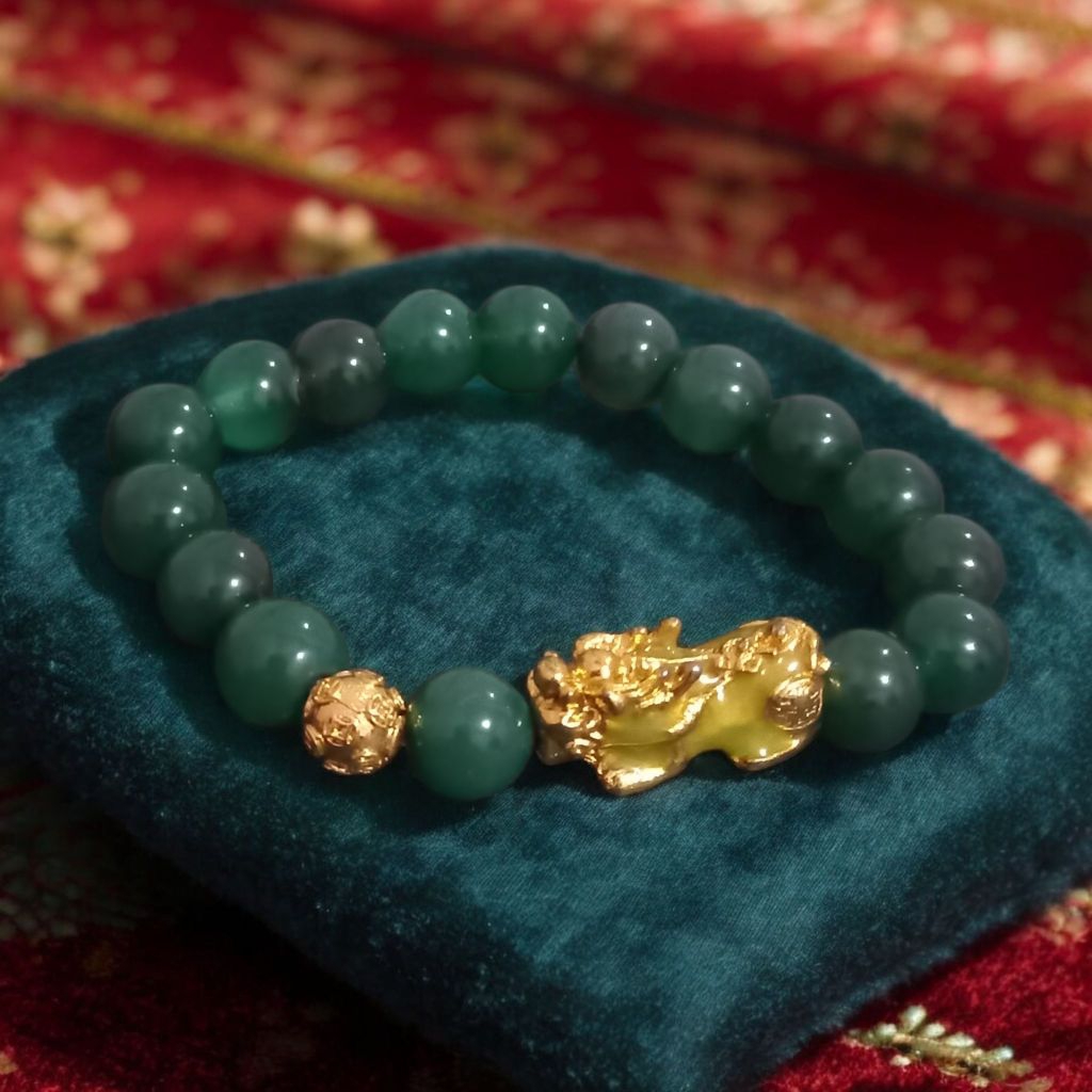 gelang naga pixiu piyao hijau keemasan batu giok alam asli