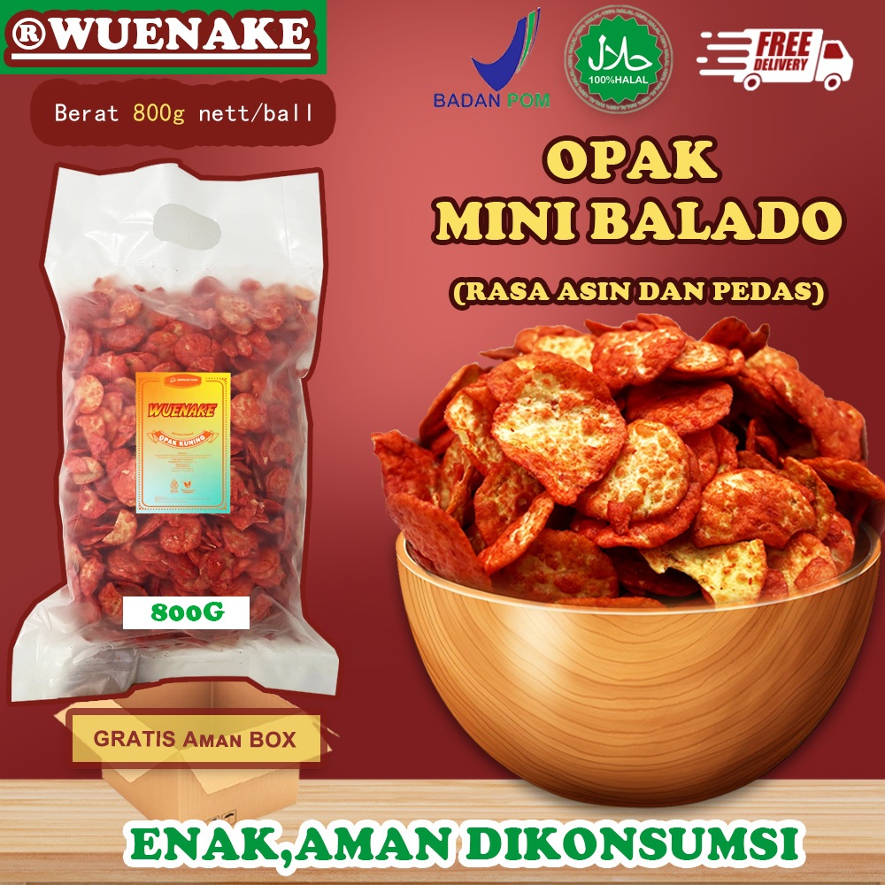 

WUENAKE Opak Mini Balado Rasa Asin dan Pedas, 800gr Opak Medan Balado,Opak Mini Singkong Pedas Opak Medan