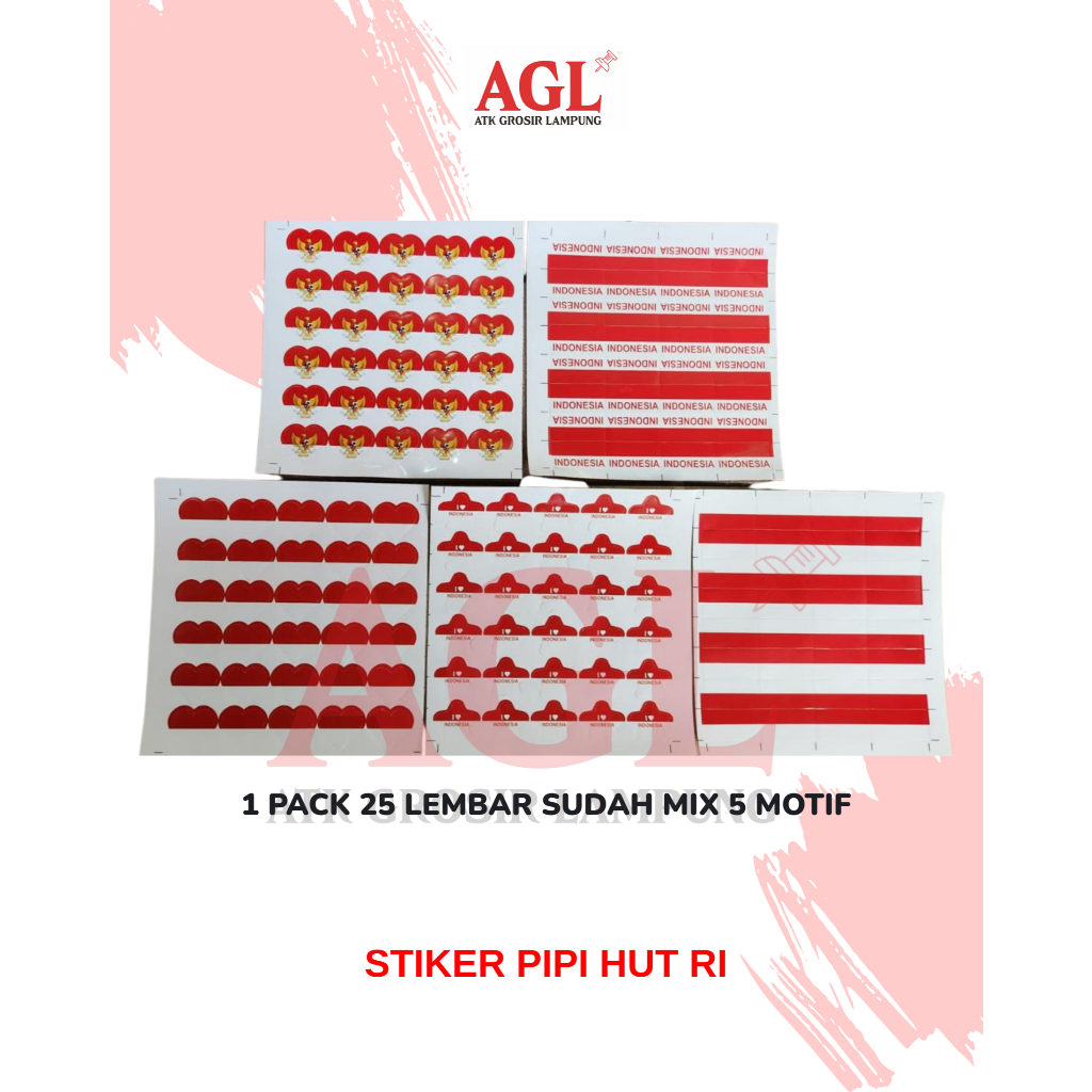 

PESTA - (Pack) STIKER PIPI MOTIF SPESIAL HUT RI 1 pack isi 25 lembar mix 5 motif berbeda - Grosir