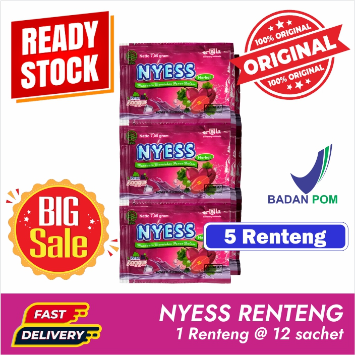 

NYESS 5 RENTENG Rasa Anggur Larutan Serbuk Pereda Panas Dalam - 5 Renteng 60 Sachet