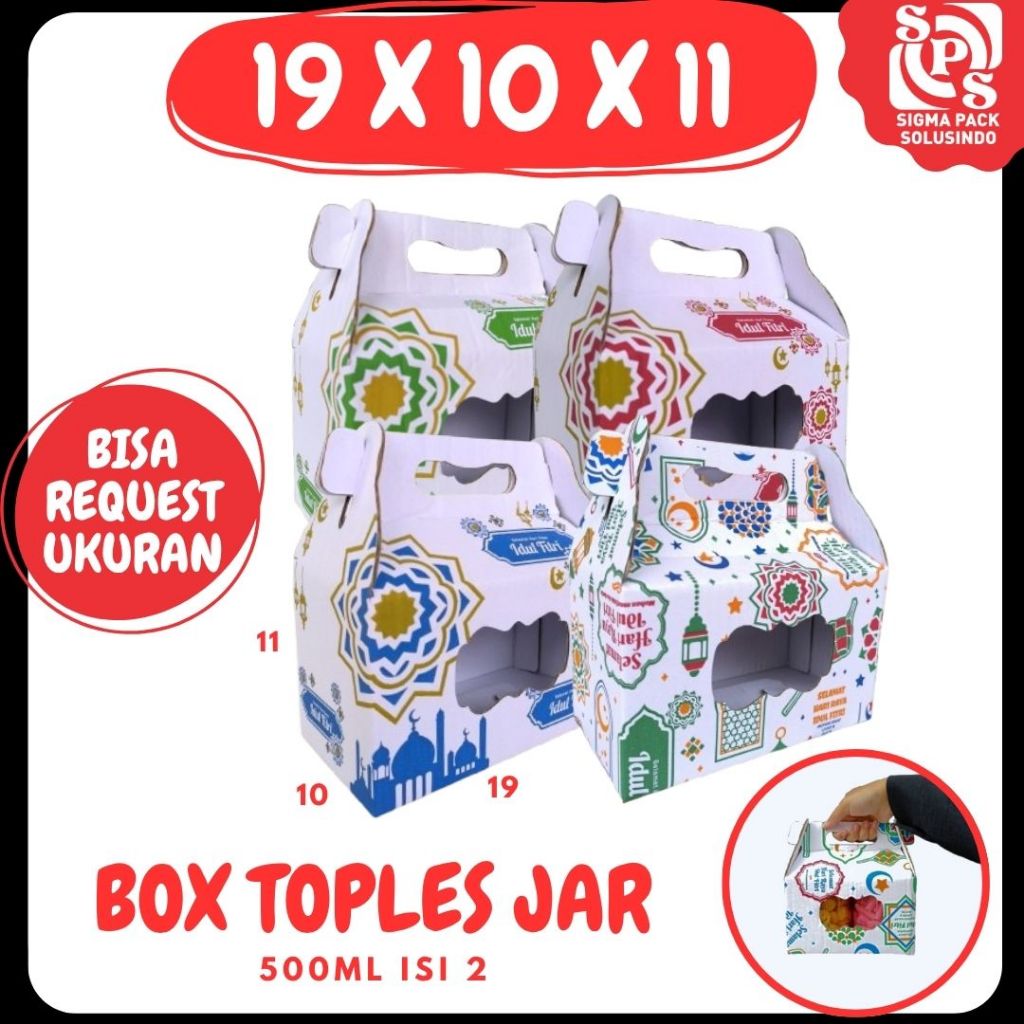 

Box_kuker 19x10x11 Jinjing (KUKER TOPLES JAR 500ml Isi 2) Kardus Kue Kering / Idul Fitri /Hampers / Lebaran / Gable Box Polos/Motif