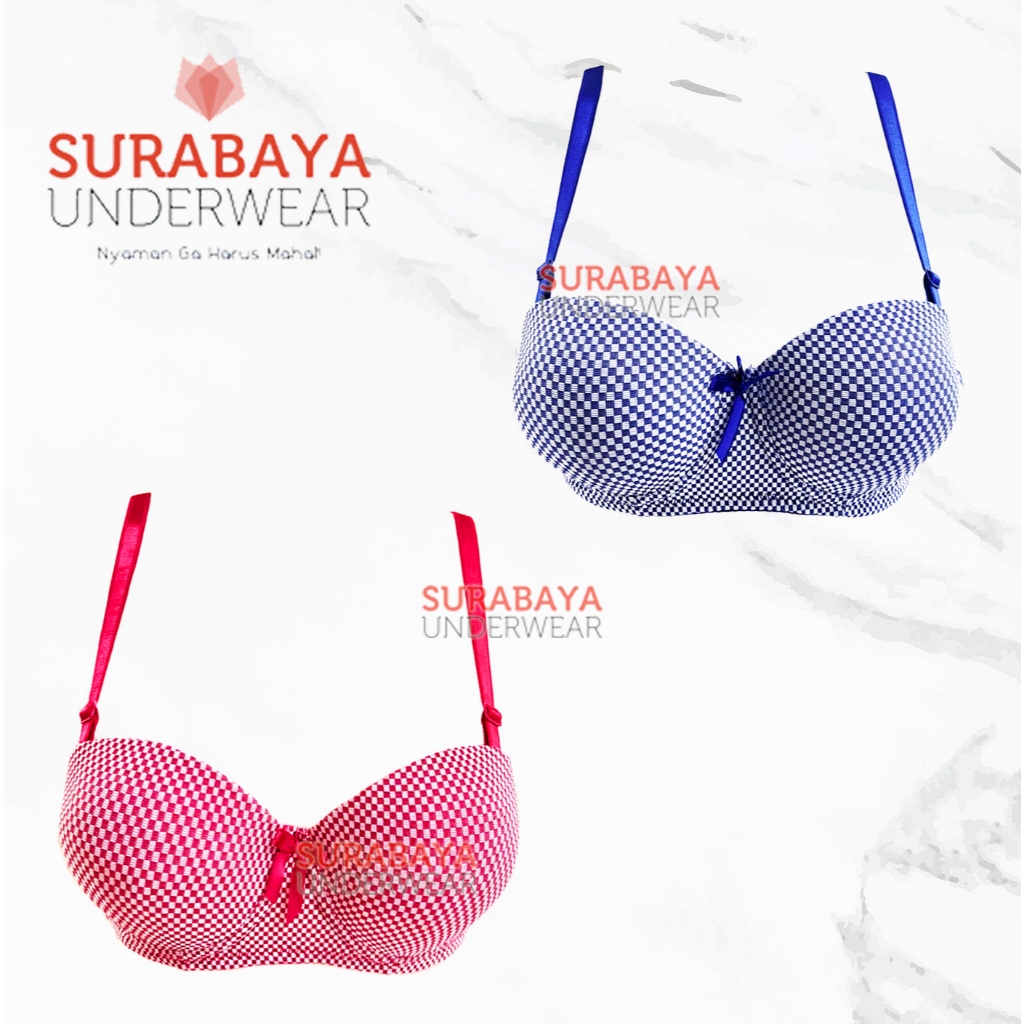 PUSH UP BRA / BH BERKAWAT MOTIF KOTAK KOTAK BUSA TEBAL
