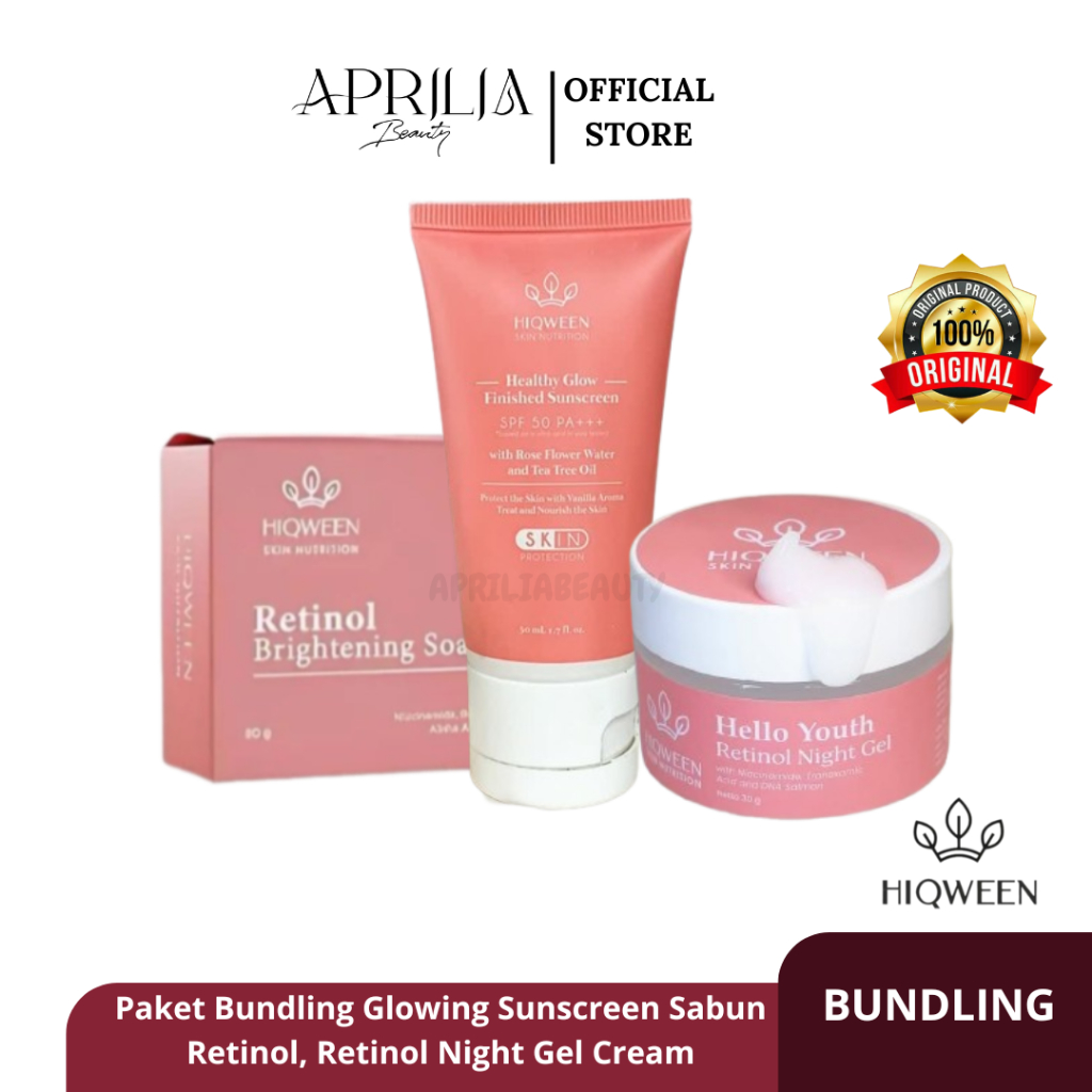 HIQWEEN - Paket Bundling Hiqween isi 3 (Sunscreen, Sabun Retinol, Retinol Night Gel Cream)