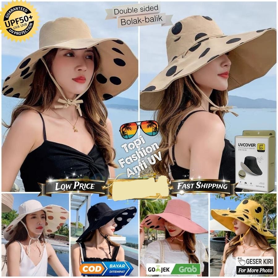 AHS Topi Fashion Wanita Double Sided Topi Outdoor Pantai Topi Fashion Topi Pantai
