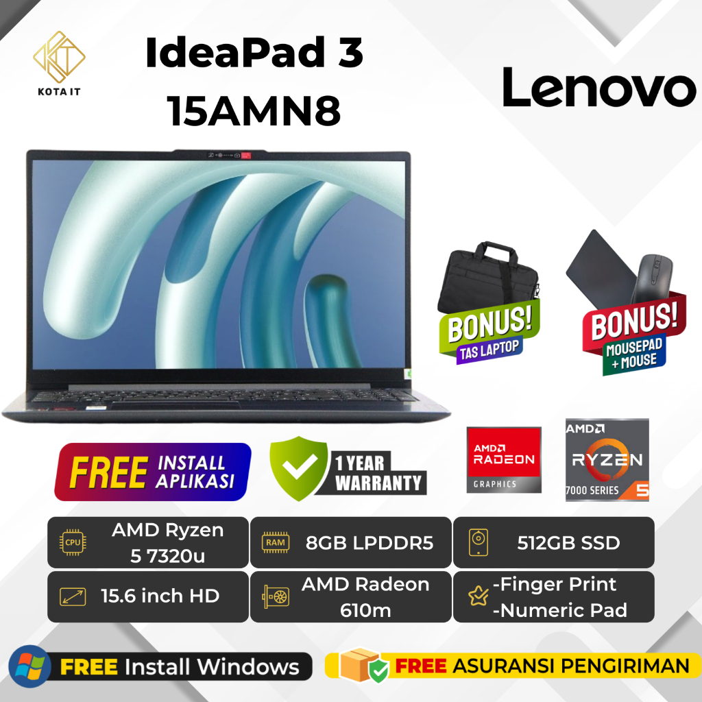 LAPTOP LENOVO IDEAPAD 3 15AMN8 RYZEN 5 7520U / LAPTOP CODING LAPTOP EDITING LAPTOP MULTITASKING