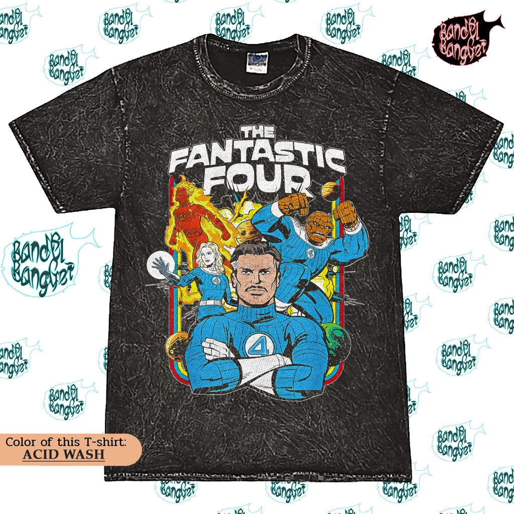 Kaos Fantastic Four Movie Acid Wash Oversized T Shirt