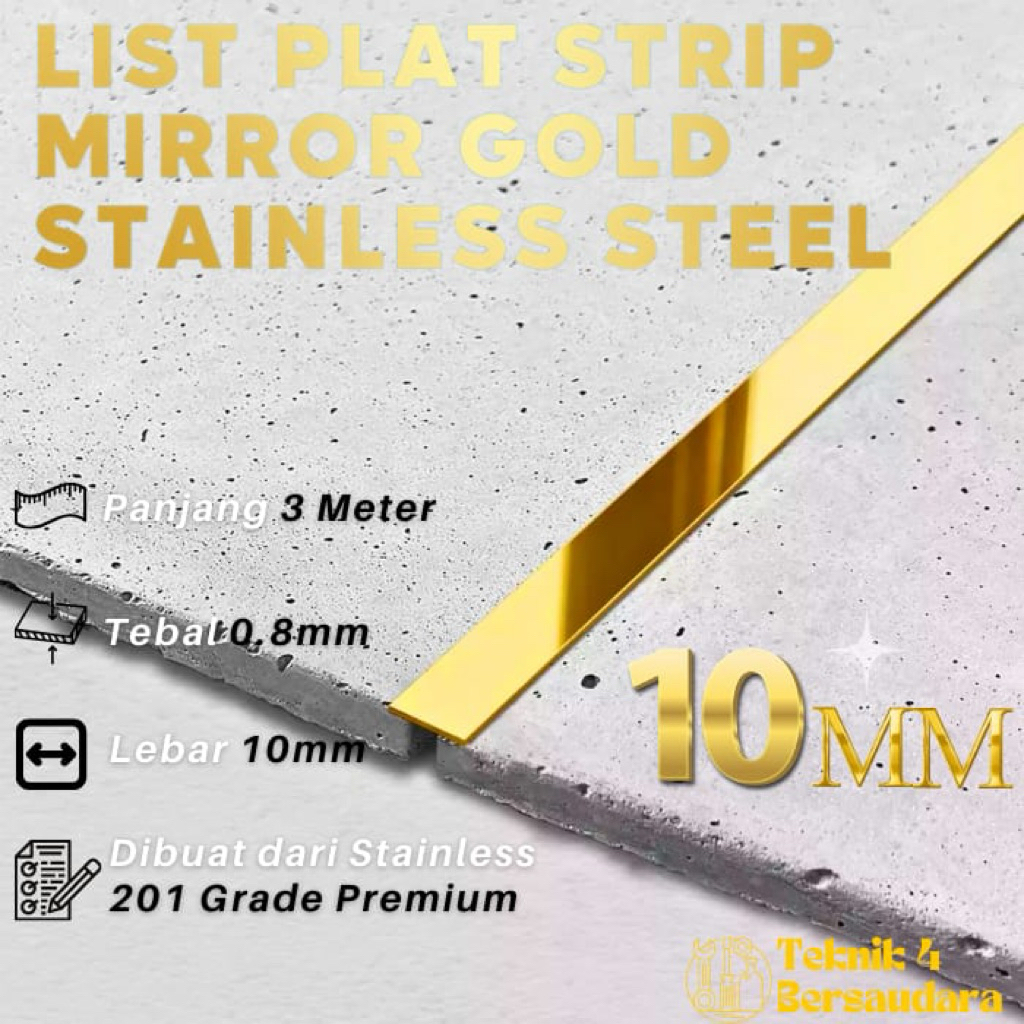 List T Gold Lis Penutup Celah Frame Edging Alumunium 8mm Strip Panjang