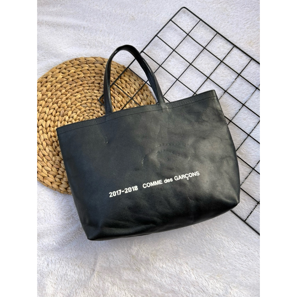 comme des garcons tote bag black leather