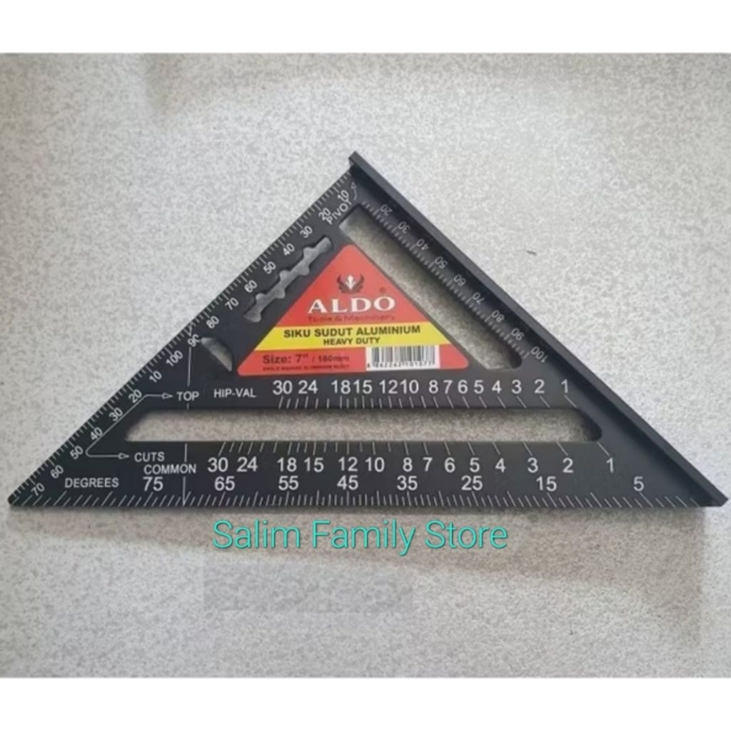 

Siku Sudut Aluminium / Penggaris segitiga 7" Aldo