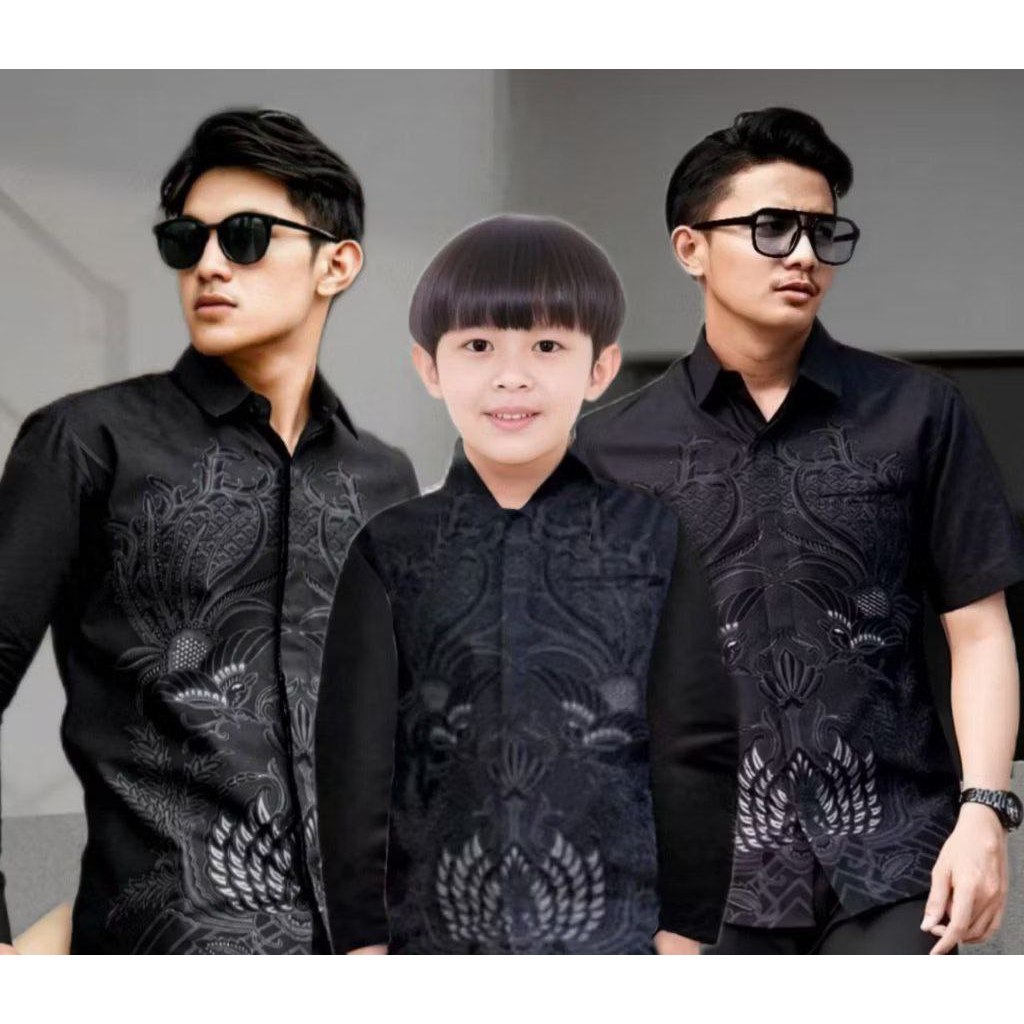 KEMEJA BATIK AYAH DAN BATIK ANAK WARNA HITAM KEMEJA BATIK DEWASA warna hitam