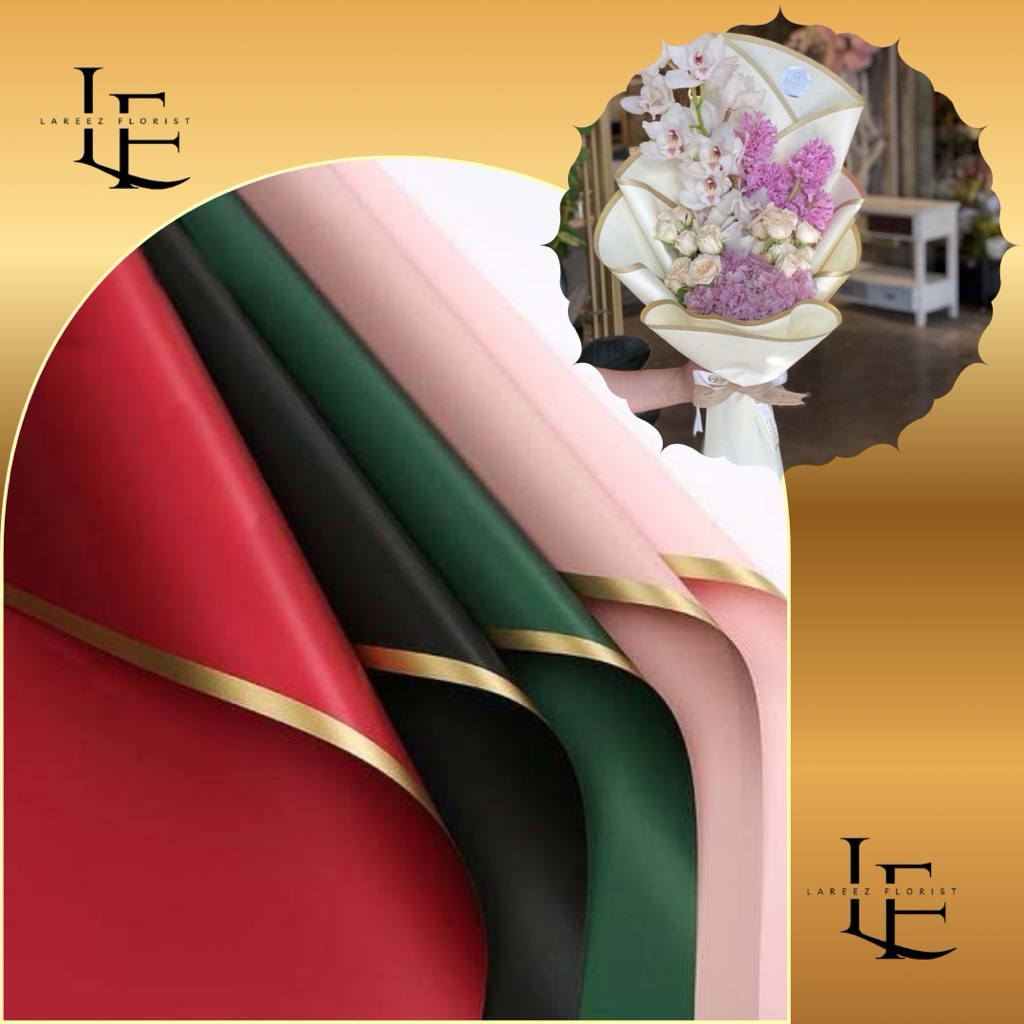 

[1 PACK/ 20 LEMBAR] Flower Wrapping Paper Solid Color List Frame Gold Cellophane Waterproof Kertas Bungkus Pembungkus Bouquet Bunga Warna Emas Anti Air