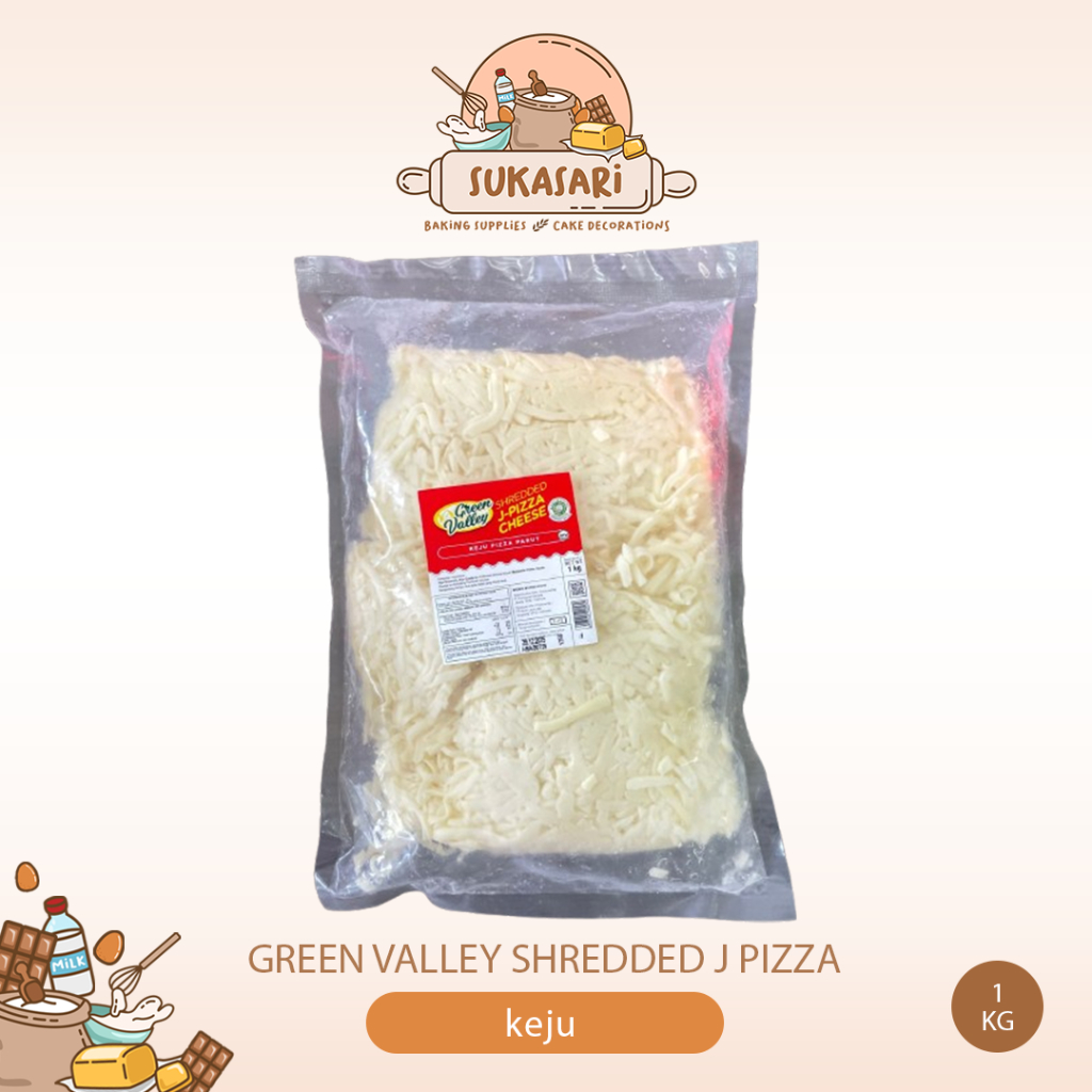 

Green Valley J-Pizza Mozzarella Cheese Shredded 1 kg pack keju Moza lumer pizza