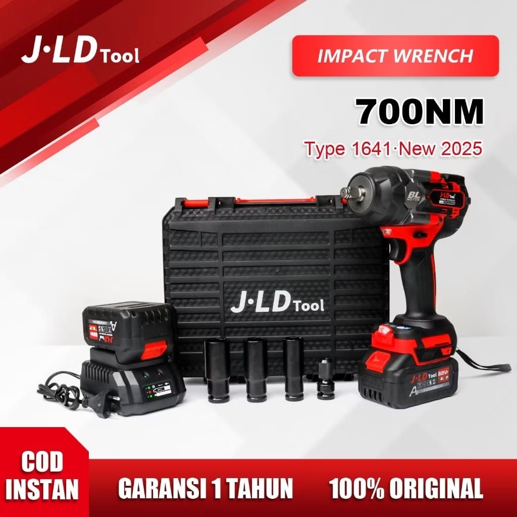 JLD Impact Wrench Torsi Besar 700NM Cordless Impact Baterai 88Vf Impek jld 2batre Impact Fullset imp