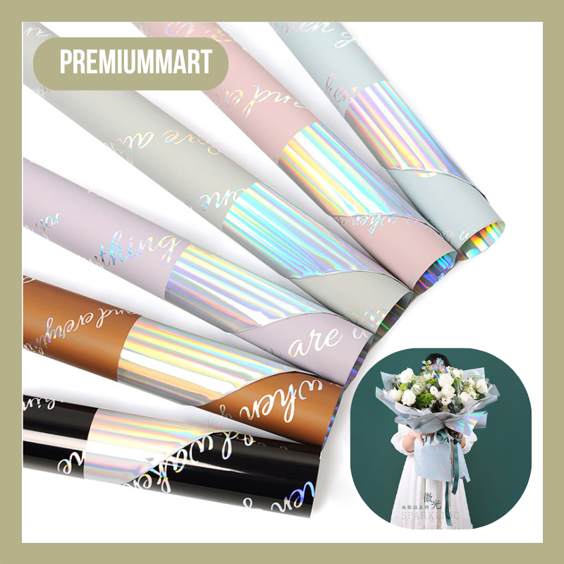 

20 LEMBAR Flower Wrapping Paper Hologram Paper Bi Color Kertas Cellophane Plastik OPP Rainbow KB056