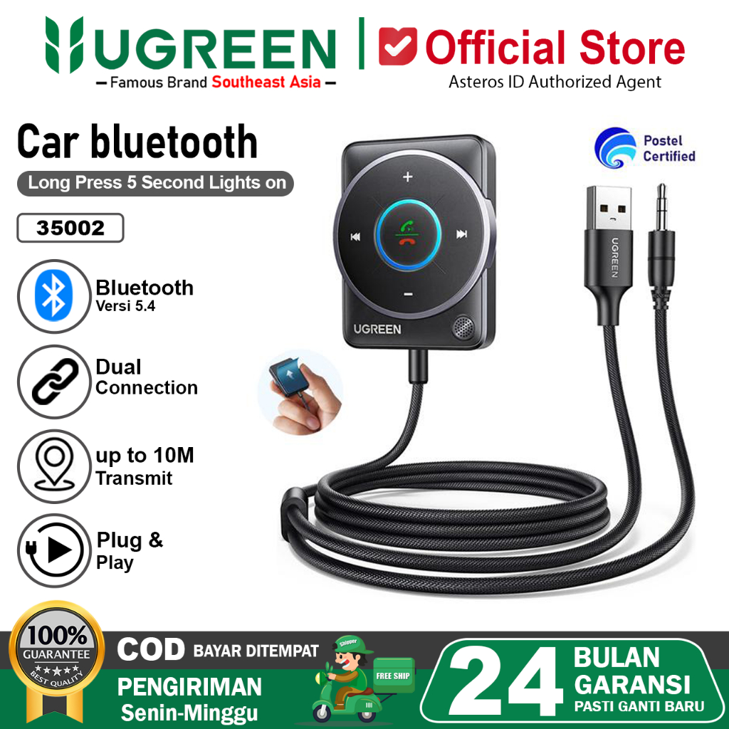 UGREEN USB Bluetooth 5.4 Car Receiver Adapter with Dual Mic Active Noise Cancellation 35002