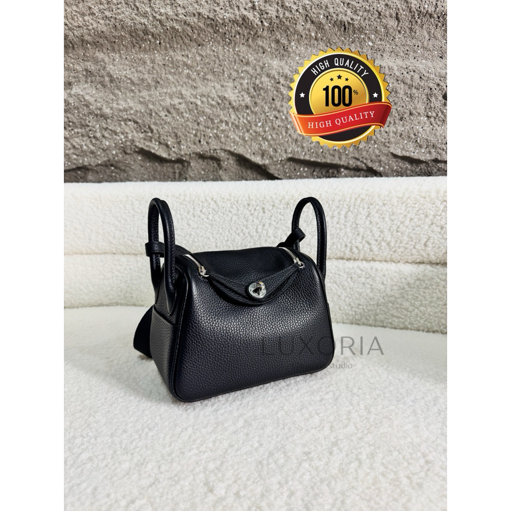 H mini lindy - togo leather - black