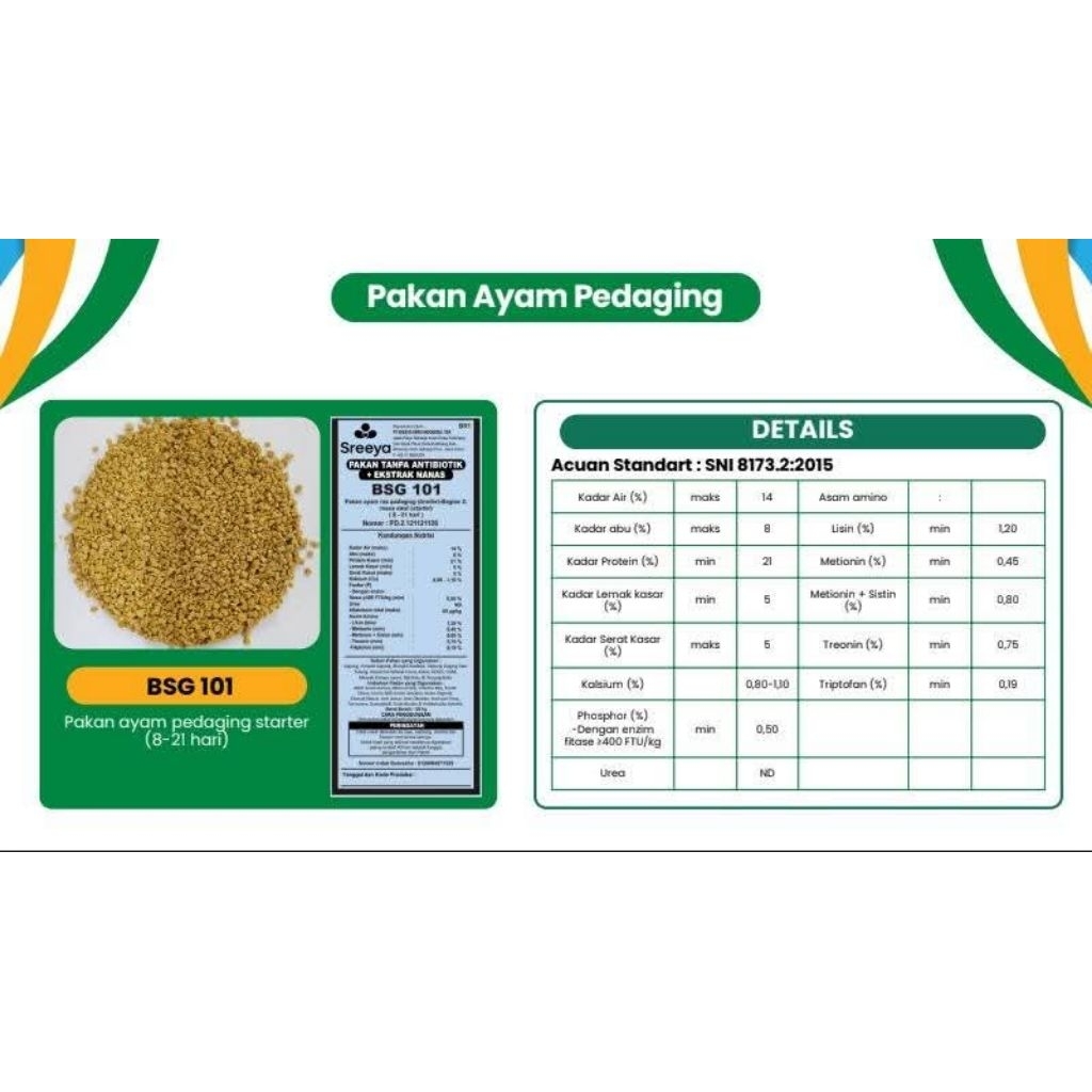 Sreeya Pakan Ayam Starter Protein 21% Tanpa Anti Biotik + Ekstrak Nanas(1kg)