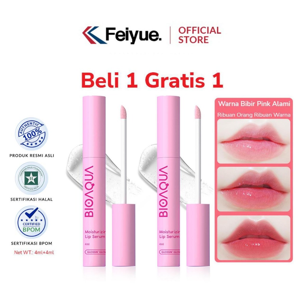 BPOM Feiyue BIOAQUA clear lip gloss serum bibir hitam menjadi pink lip care mencerahkan bibir Transp
