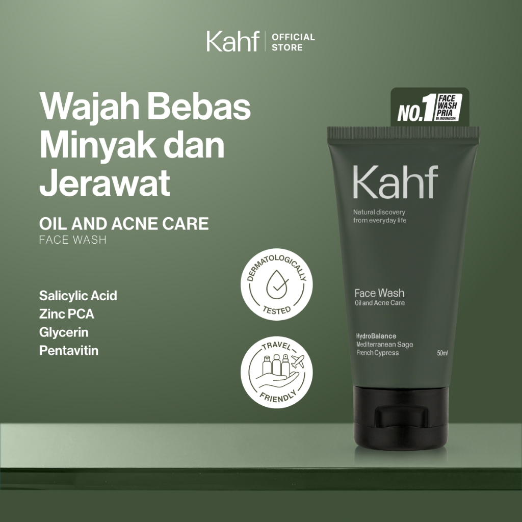 Kahf Face Wash Oil and Acne Care 50 ml - Sabun Cuci Muka Pria untuk Kulit Berminyak dan Berjerawat -