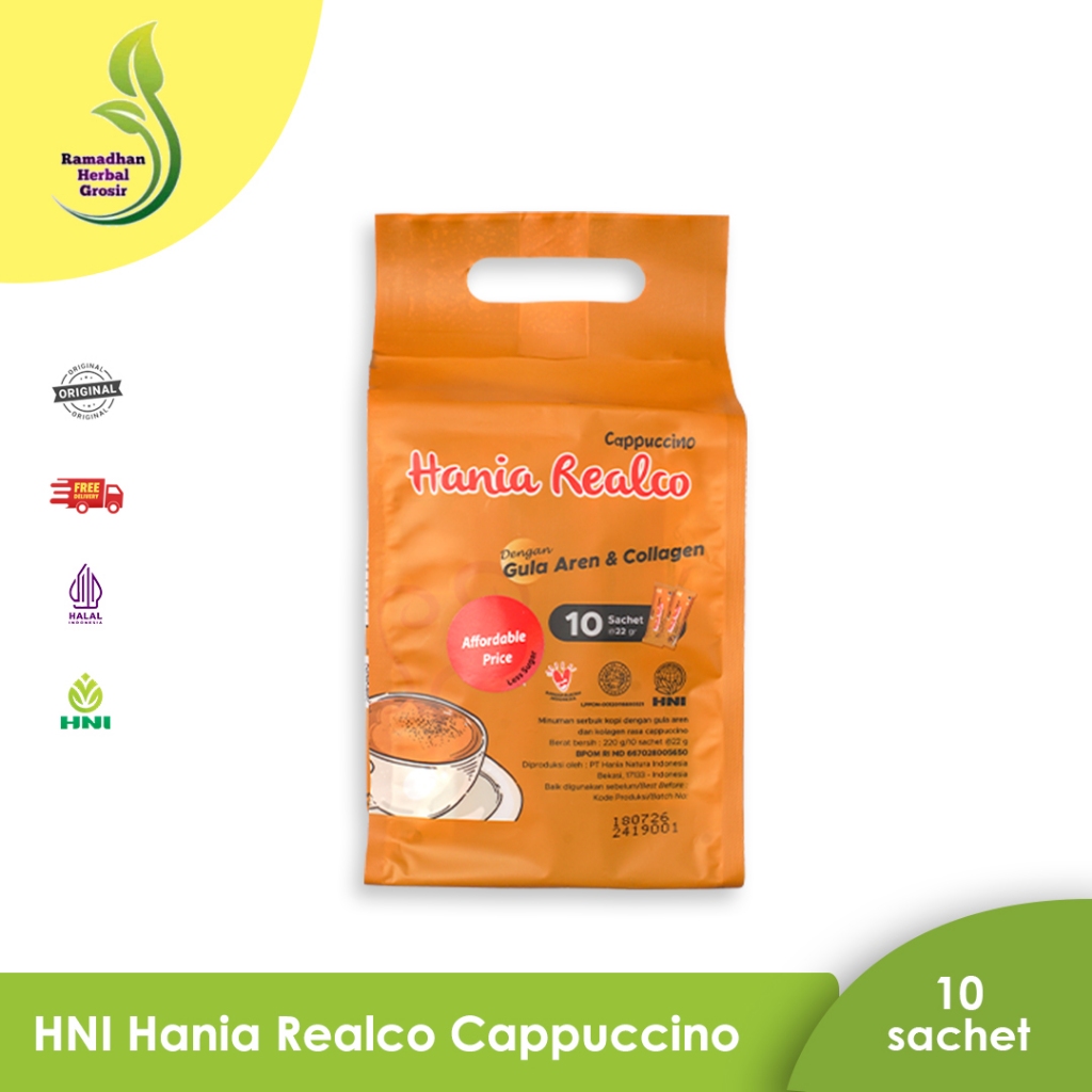 

HNI Hania Realco Cappuccino LESS SUGAR Serbuk Kopi Gula Aren + Kolagen Isi 10 Sachet