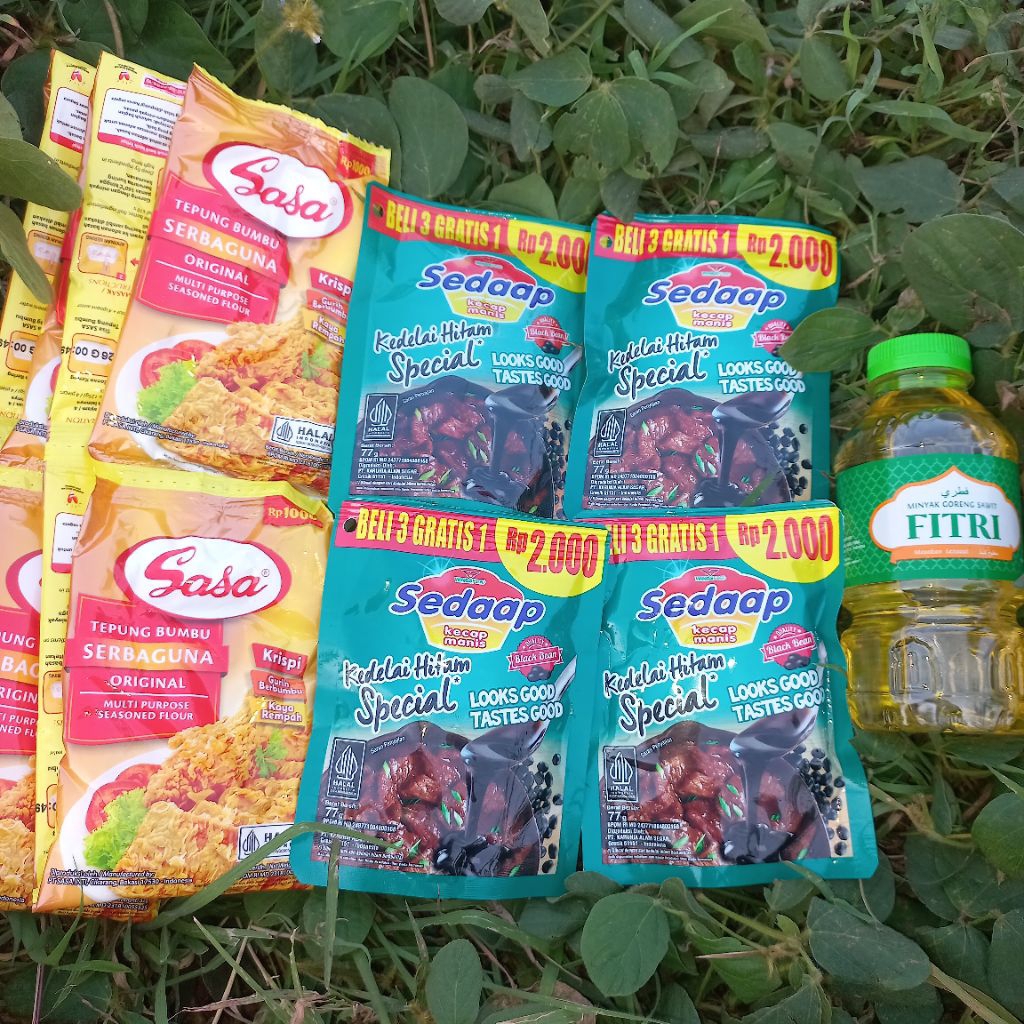 

PAKET MASAKAN 10 PCS TEPUNG SASA + 4 PCS KECAP SEDAAP + 1 BOTOL MINYAK GORENG FITRI MURAH