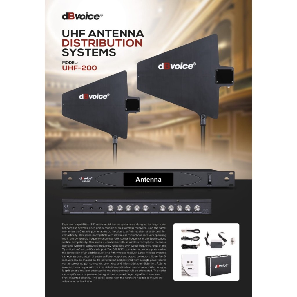 UHF-200 ANTENA DISTRIBUTOR WIRELESS DBVOICE ORIGINAL / ANTENA DISTRIBUTOR