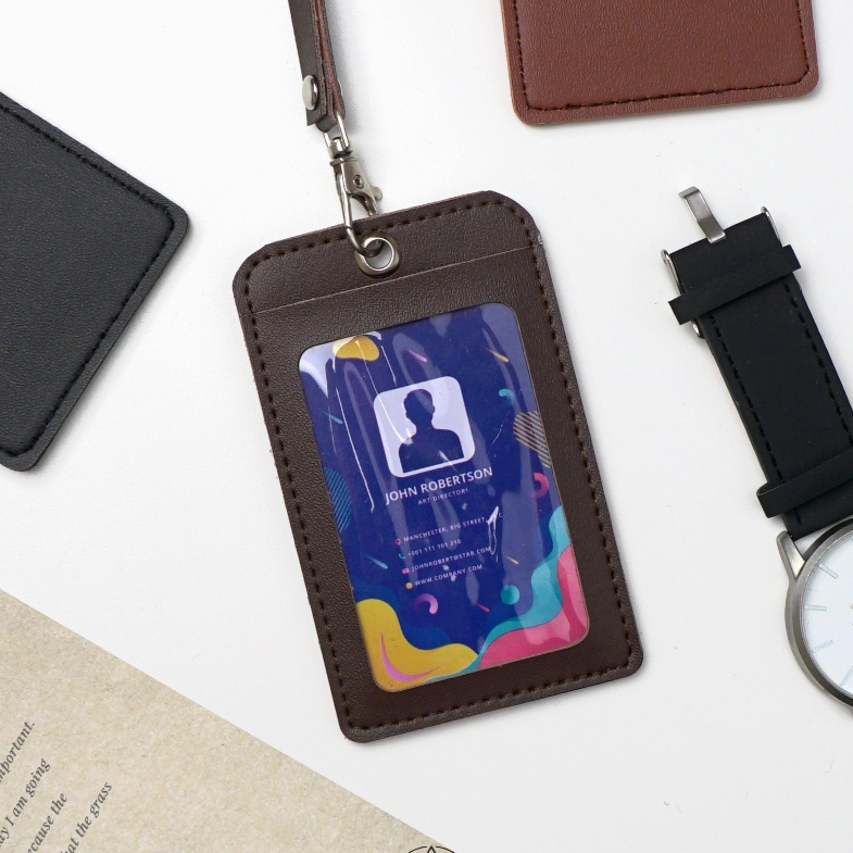 

Mehr Pedram Id Card Holder Kulit Tempat Kartu Nama Name Tag Tali Lanyard Pria Wanita Gantungan Kartu