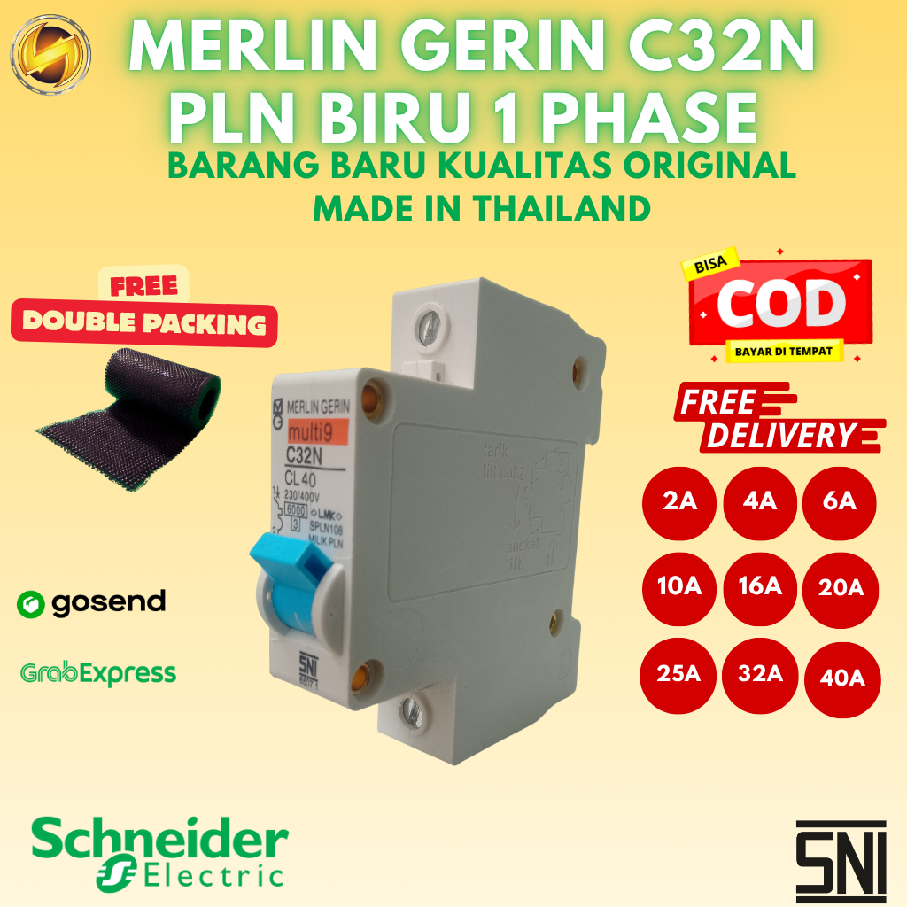 Velvetvibes02 Mcb Merlin Gerin Original Pln Multi9 1P 1 Phase Biru C32N 2A 4A 6A 10A 16A 20A 25A 32A