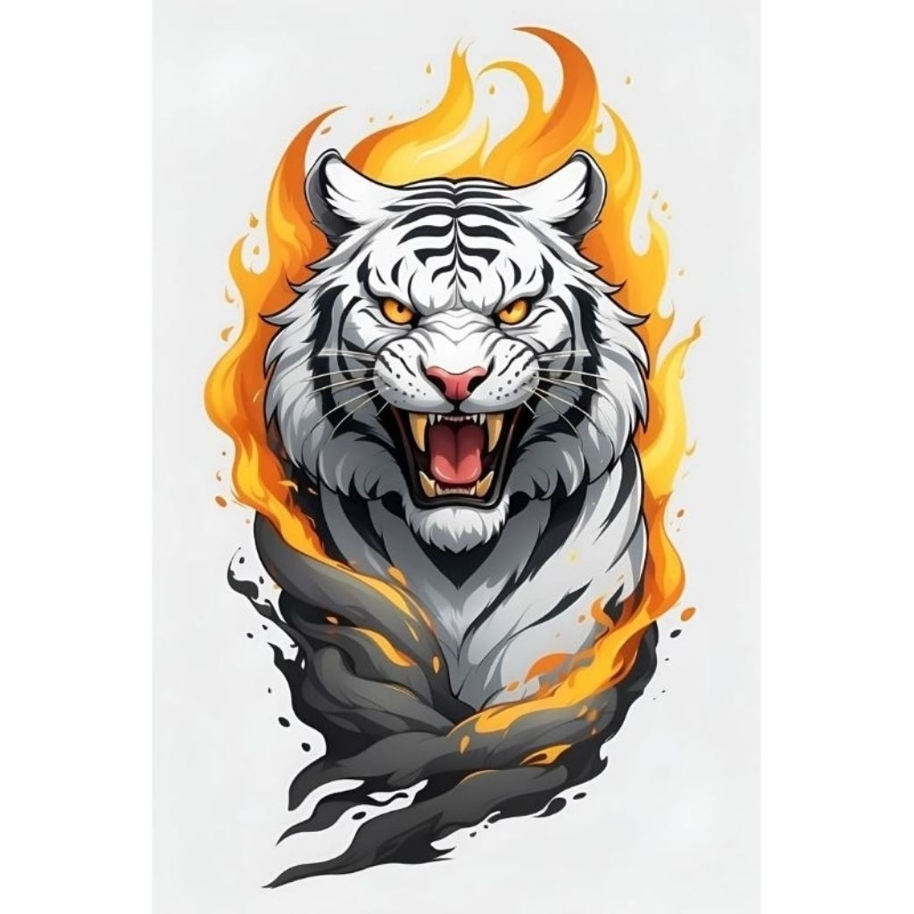 

stiker gambar macan putih-kuning, print cut size 15x20