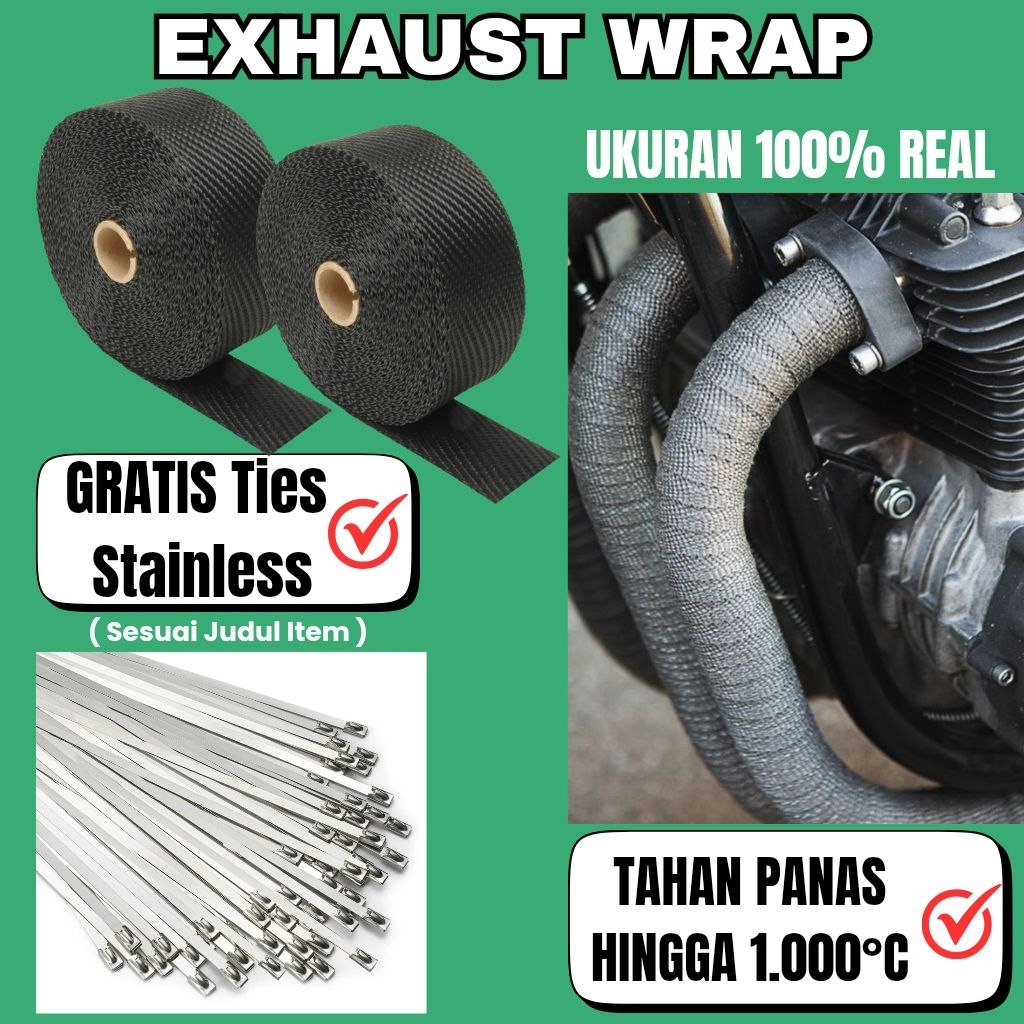 NEW Aneka Wrap Knalpot Kain Knalpot Anti Panas Fiberglass Untuk Motor Exhaust Wrap Knalpot Motor