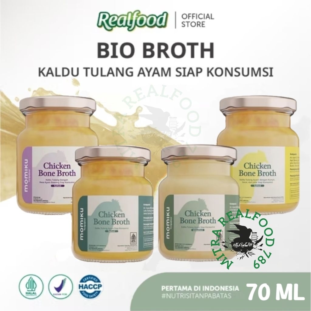 

Realfood Momiku Chicken Bone Broth ( Mpasi Kaldu Ayam Rasa Salted , Unsalted , Ayam Bawang , Soto & Black Chicken )
