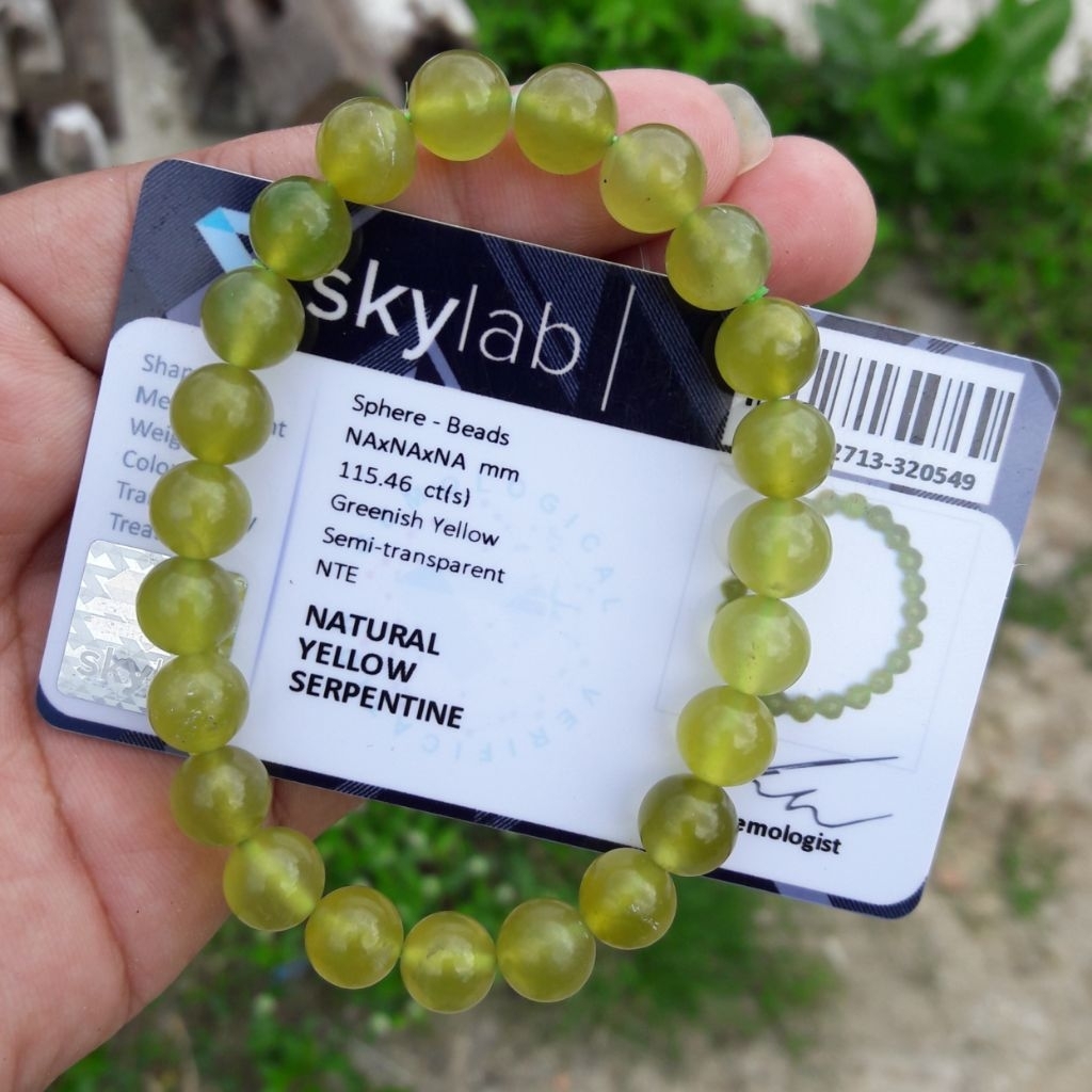 Gelang Batu Natural Yellow Serpentine Beserta Sertifikat Memo