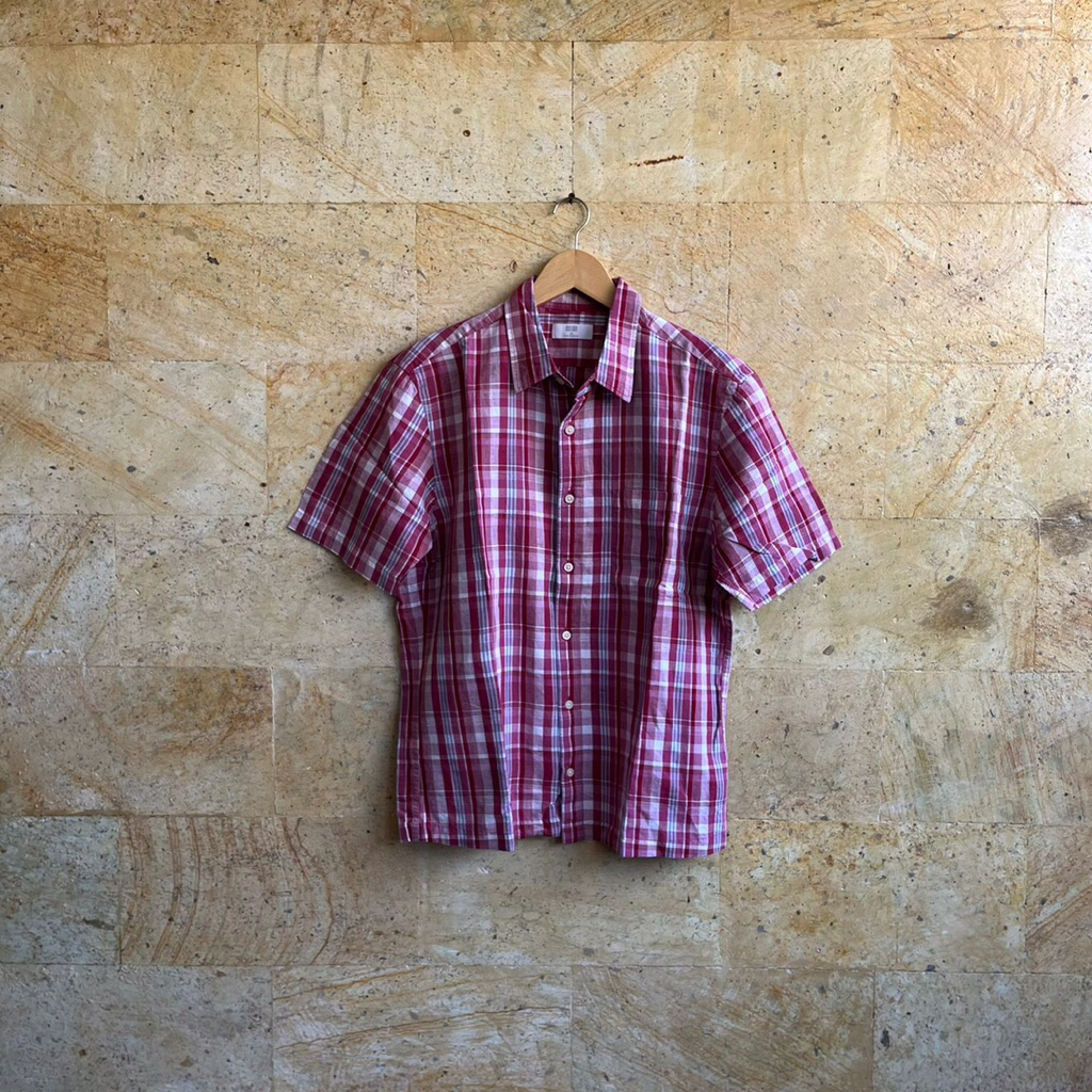(Second) Short Sleeve Shirt Flannel Red/White Uniqlo size XL