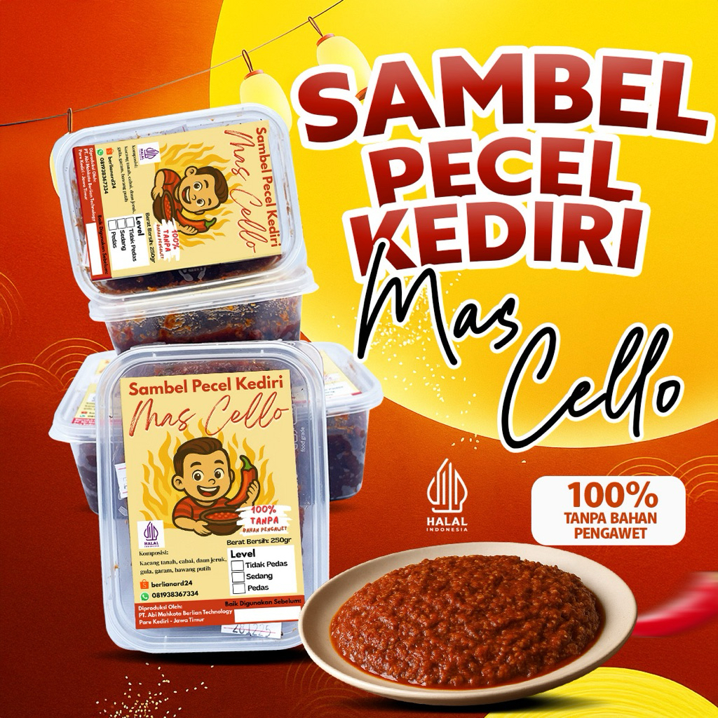 

Sambel Pecel Mas Cello 500gr Bumbu Pecel Khas Kediri Bahan Premium, Sambal Pecel Kediri Legit Murah
