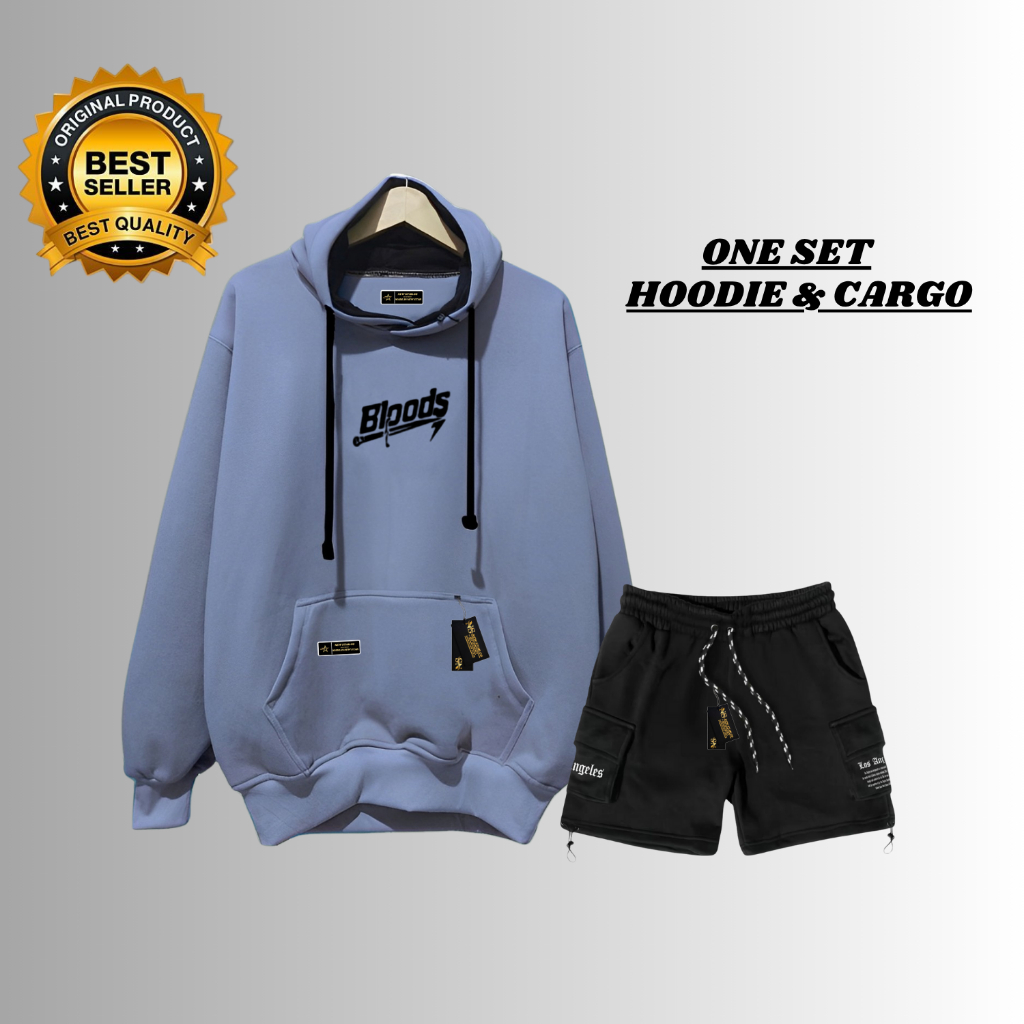 Satu Set Hoodie Sweater Dan Celana Pendek Cargo Pria Stelan Oneset Hoodie Celana Pendek Pria Wanita 