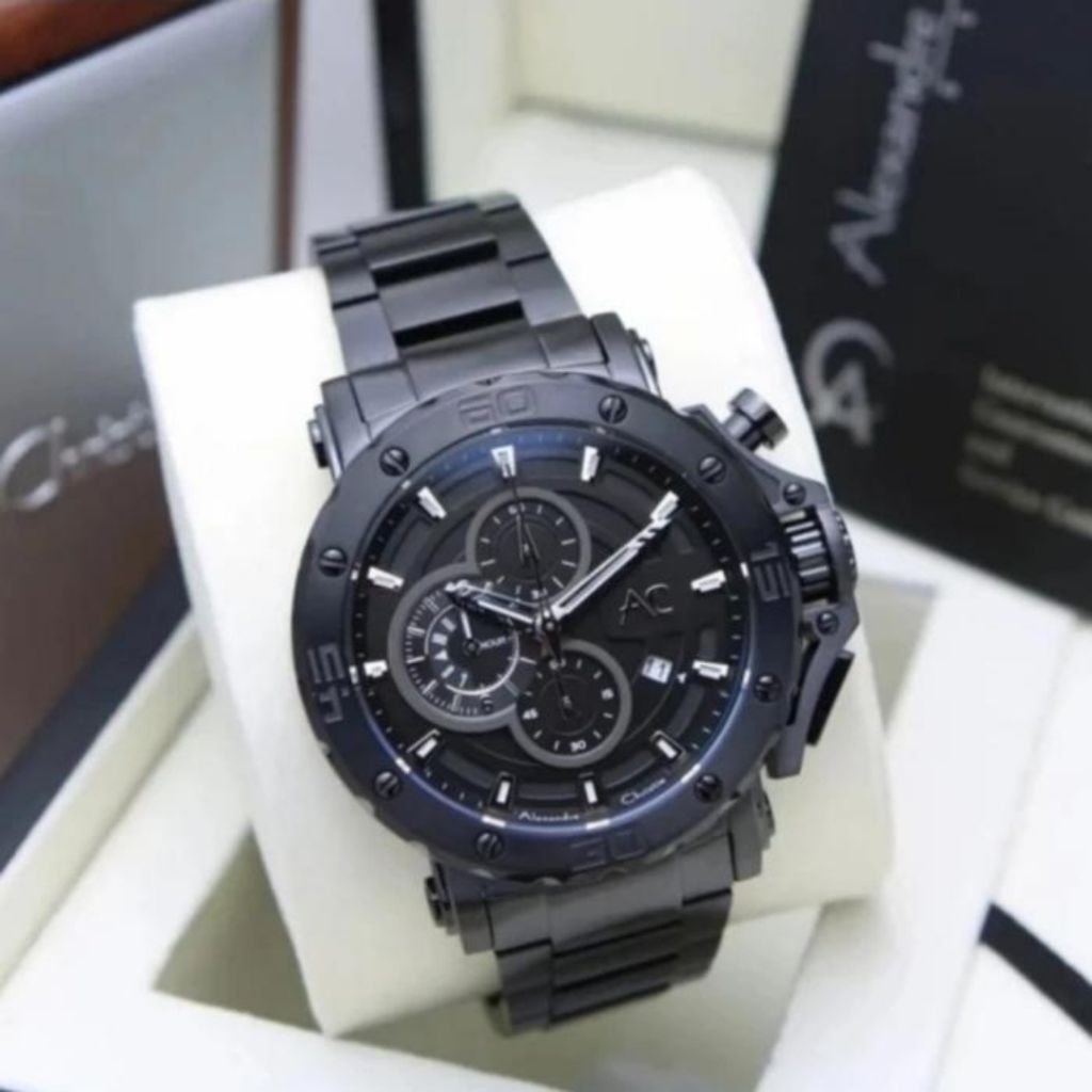 JAM TANGAN PRIA ORIGINAL ALEXANDRE CHRISTIE COLLECTION AC9205BC ALL BLACK  STAINLESS STEEL