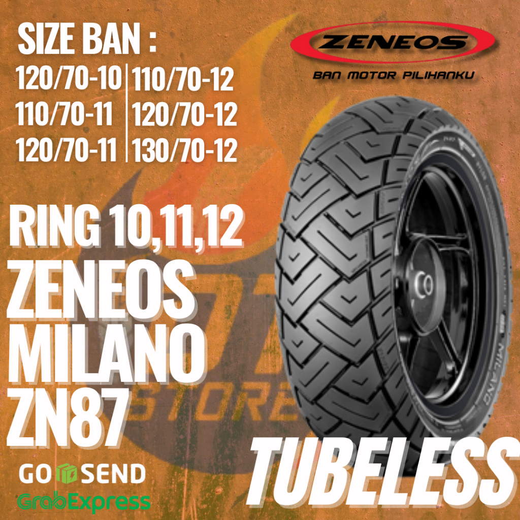 Ban Vespa Zeneos Ring 10,11,12 Milano ZN87 Tubeless (110/70 120/70 130/70) Untuk Motor Vespa, Fazio 