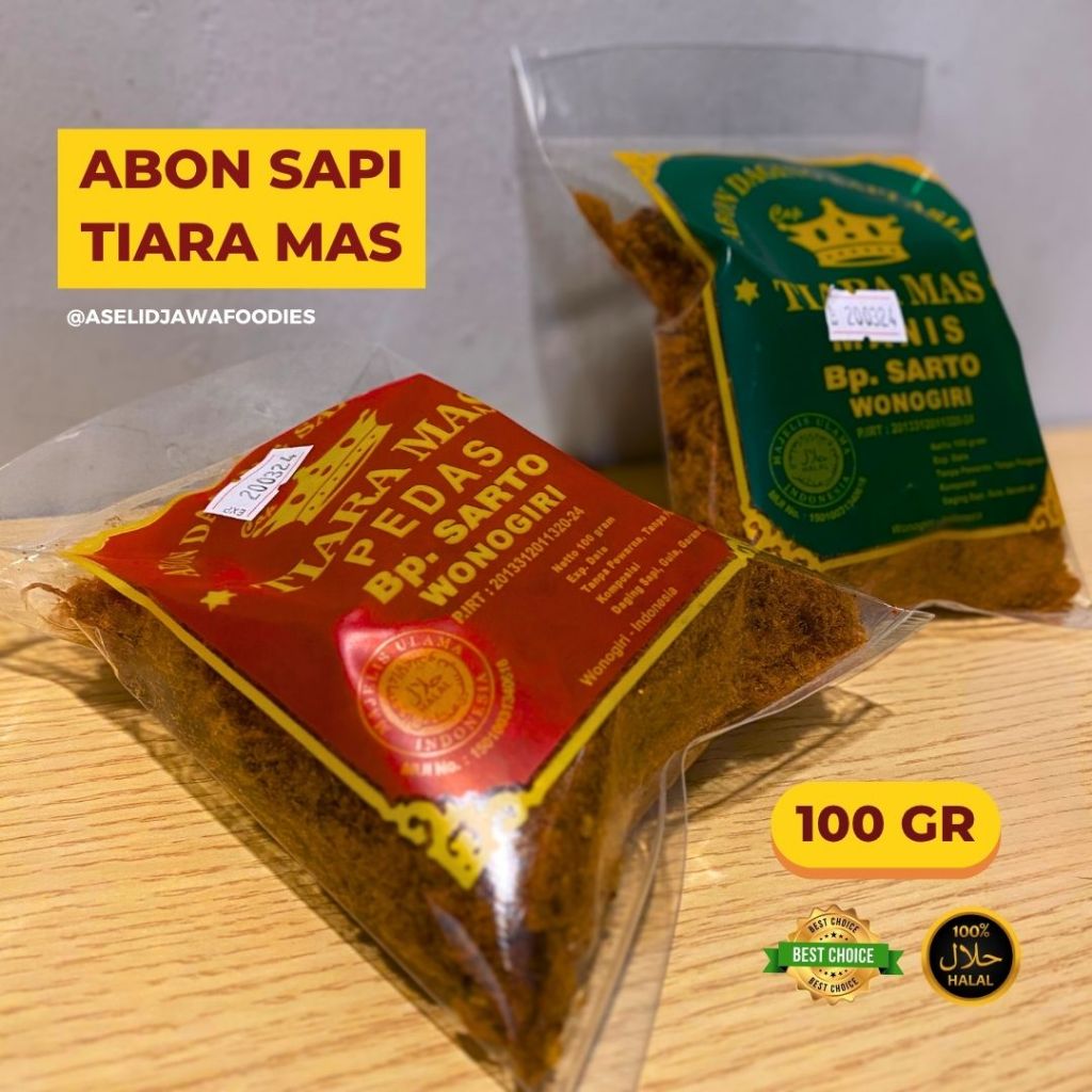 

ABON SAPI ASLI TIARA MAS - Rasa Gurih & Medok - Pedas - 100gr - ABON CRUNCHY PREMIUM