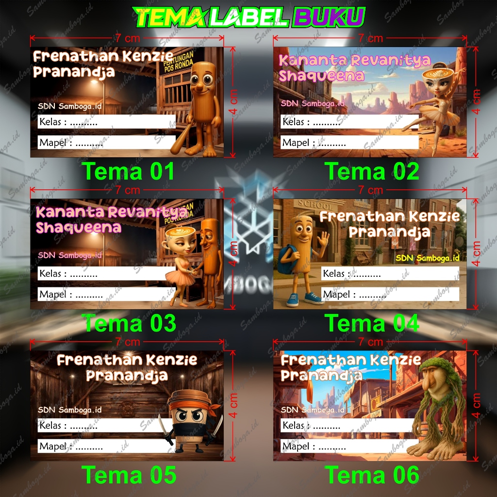 

Sticker label buku pelajaran custom Nama + Sekolah Free Desain isi 40 pcs