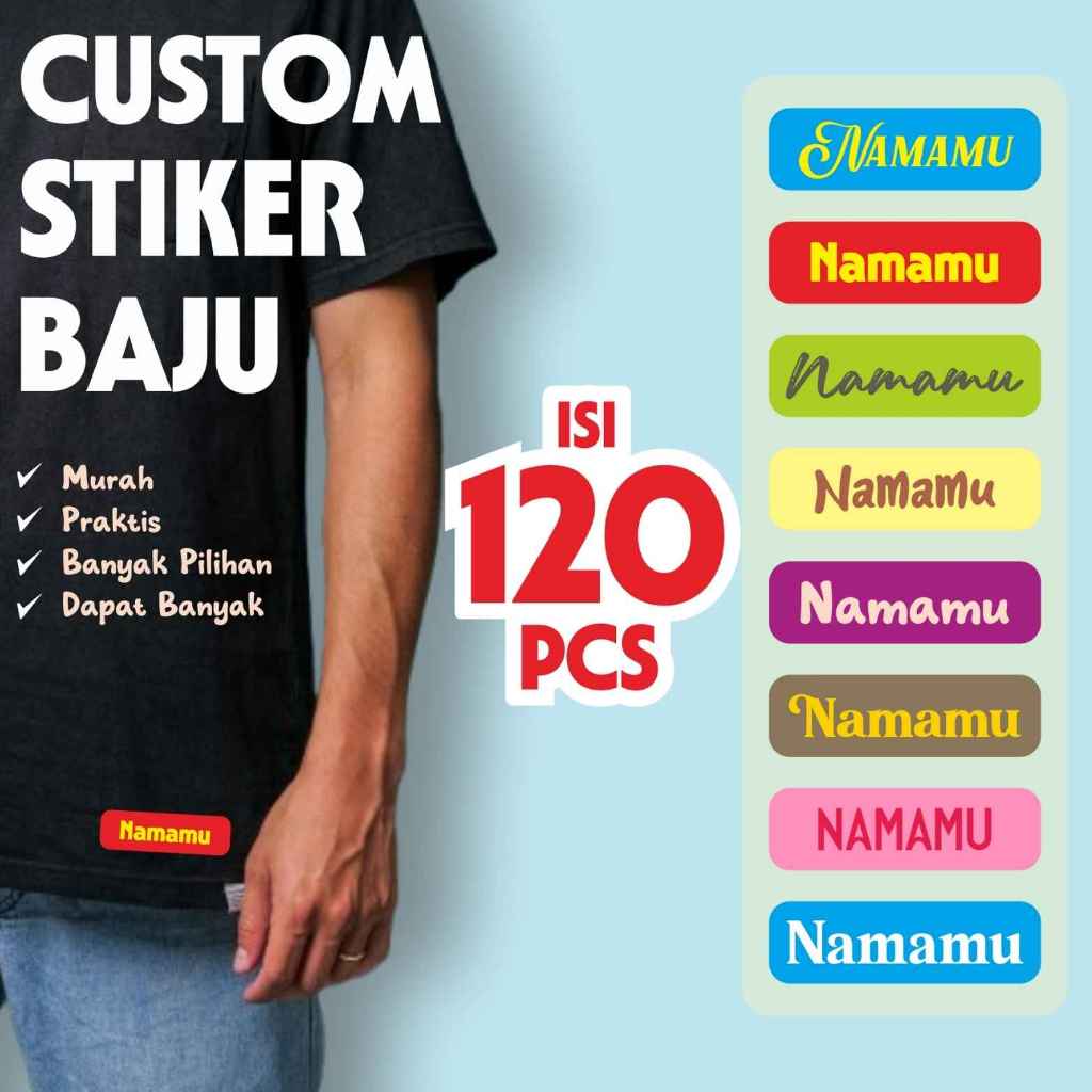 

Custom Sticker Label Baju Nama isi 120/60 Pcs Sablon Setrika Nama Baju DTF Sticker Kain Label Jilbab