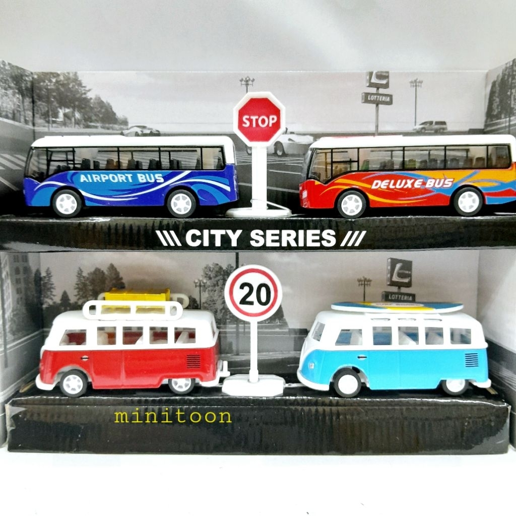 Diecast CITY SERIES  Bus VW Ambulance Truck Box Action Figure Kendaraan