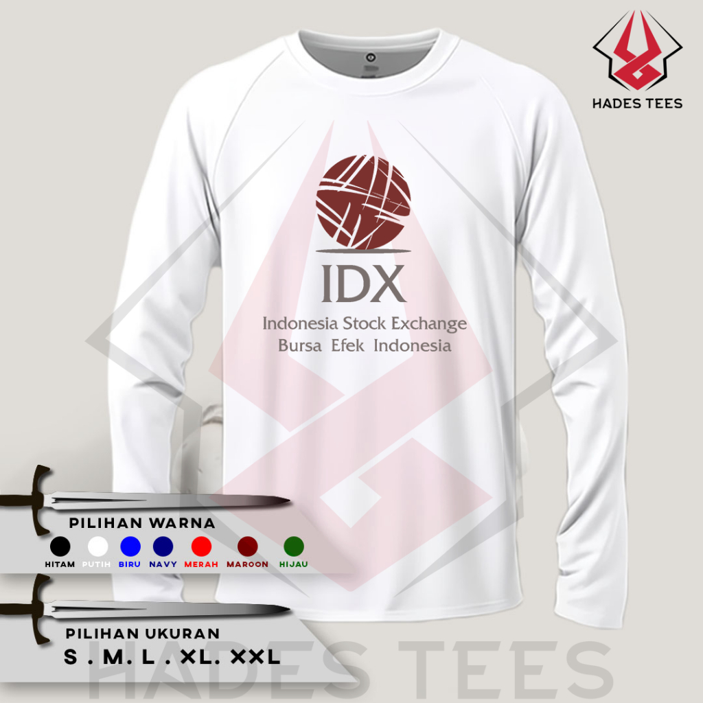 Kaos Baju Lengan Panjang IDX Indonesia Stock Exchange Bursa Efek Indonesia Kaos Combed 30s - HADES T
